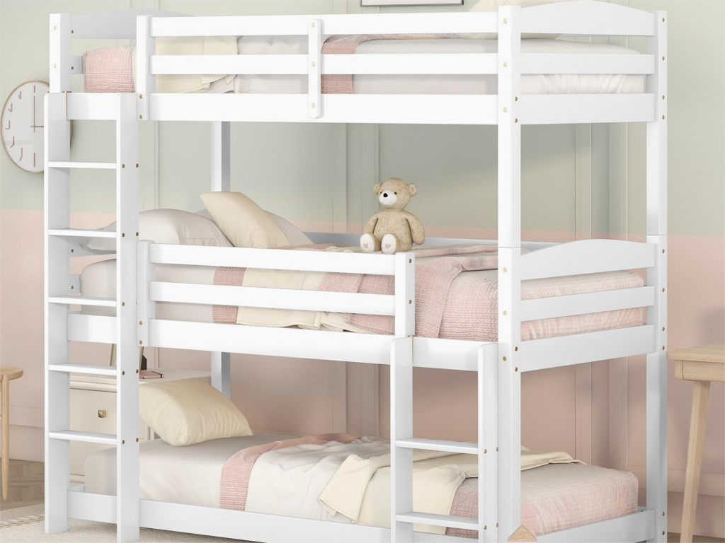 Litera de 3 plazas - 90 x 200 cm - Pino + MDF - 2 escaleras - Color Lujodec