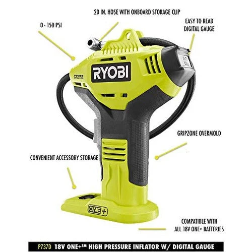 RYOBI ONE+ Cordless Air Inflator With Digital Gauge, 18V 4.0 Ah Lithium-Ion Battery - P737D - Image 9 RYOBI ONE+ Cordless Air Inflator With Digital Gauge, 18V 4.0 Ah Lithium-Ion Battery - P737D - Image 9