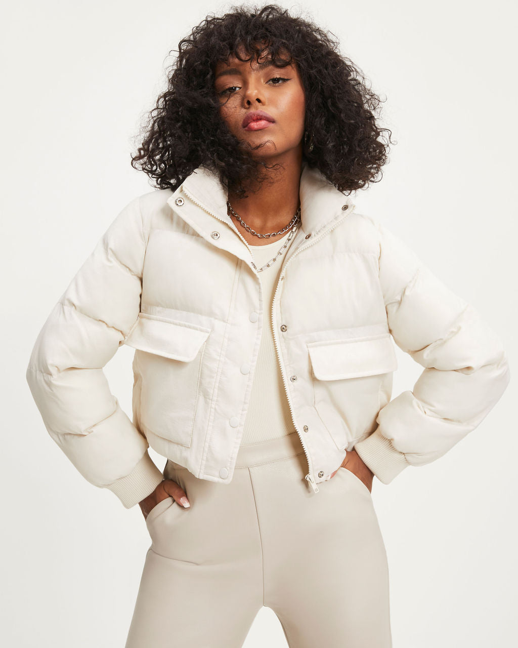 Below Zero Pocketed Puff Jacket - Off White - Se7enfashion
