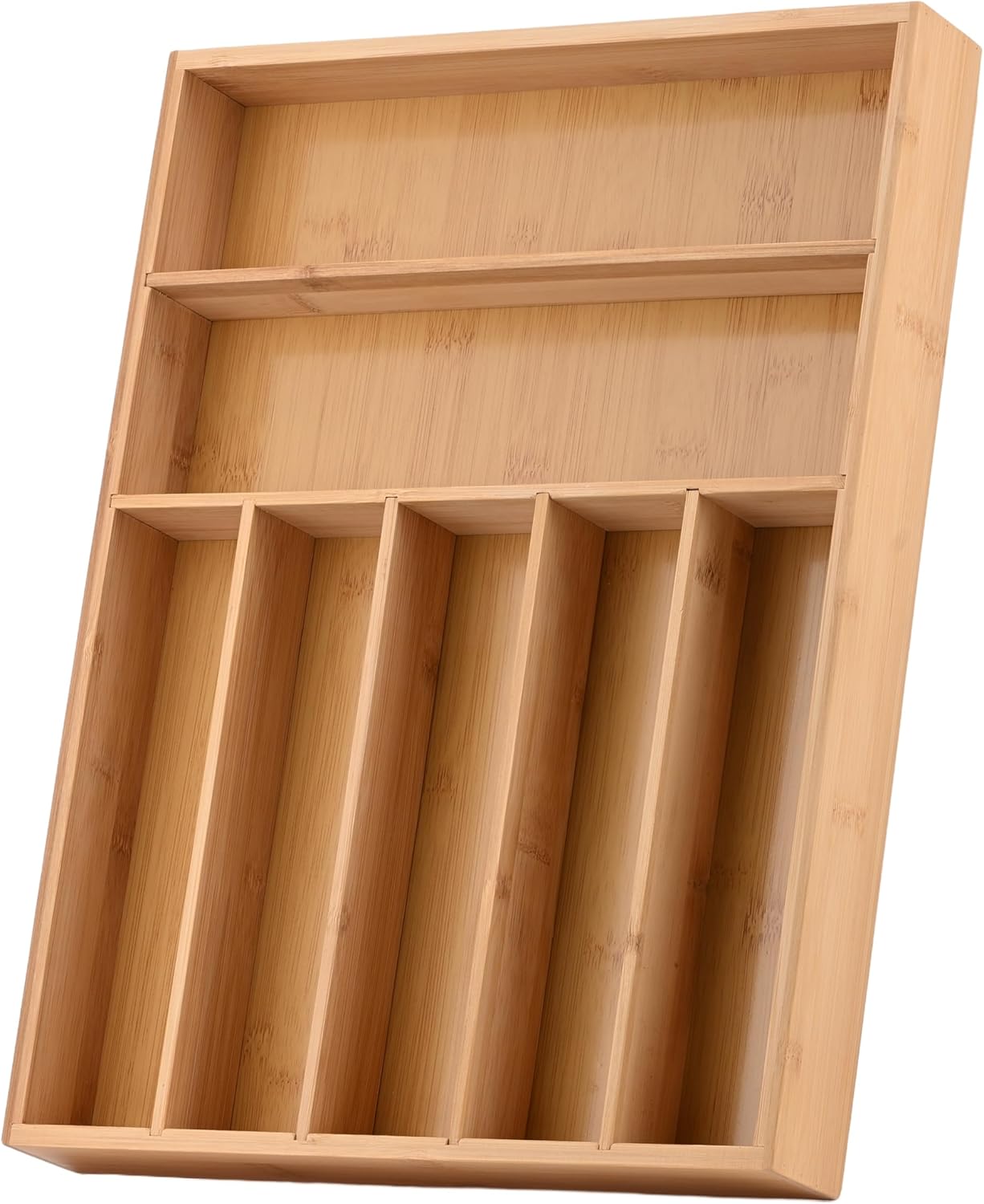Wooden Silverware Organizer for Drawer, Bamboo Utensil Drawer Organizers, Kitchen Utensil Organizer Tray with 3 Storage Compartments, Flatware Organizers for Cutlery Flatware 