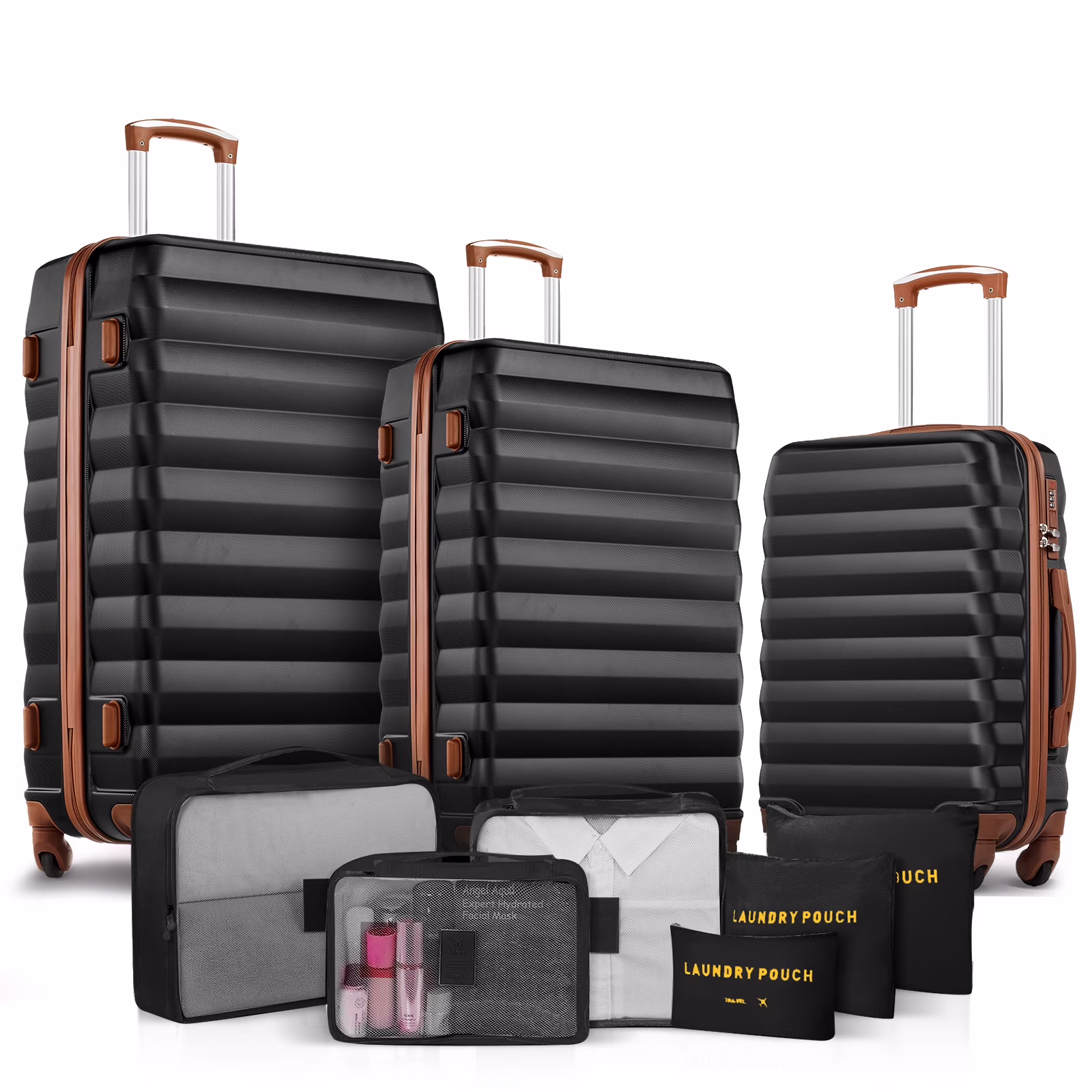 9 Piece Luggage Sets, Hard 20 24 28 inch Luggage with 6 Pieces Organize Bags Travel Suitcases Sets with Wheels, Rose