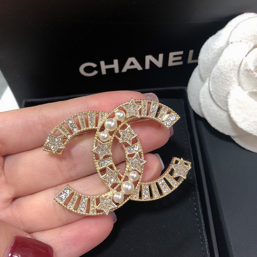 Chanel Star Rhinestone Pearl Brooch - Original Replica Club