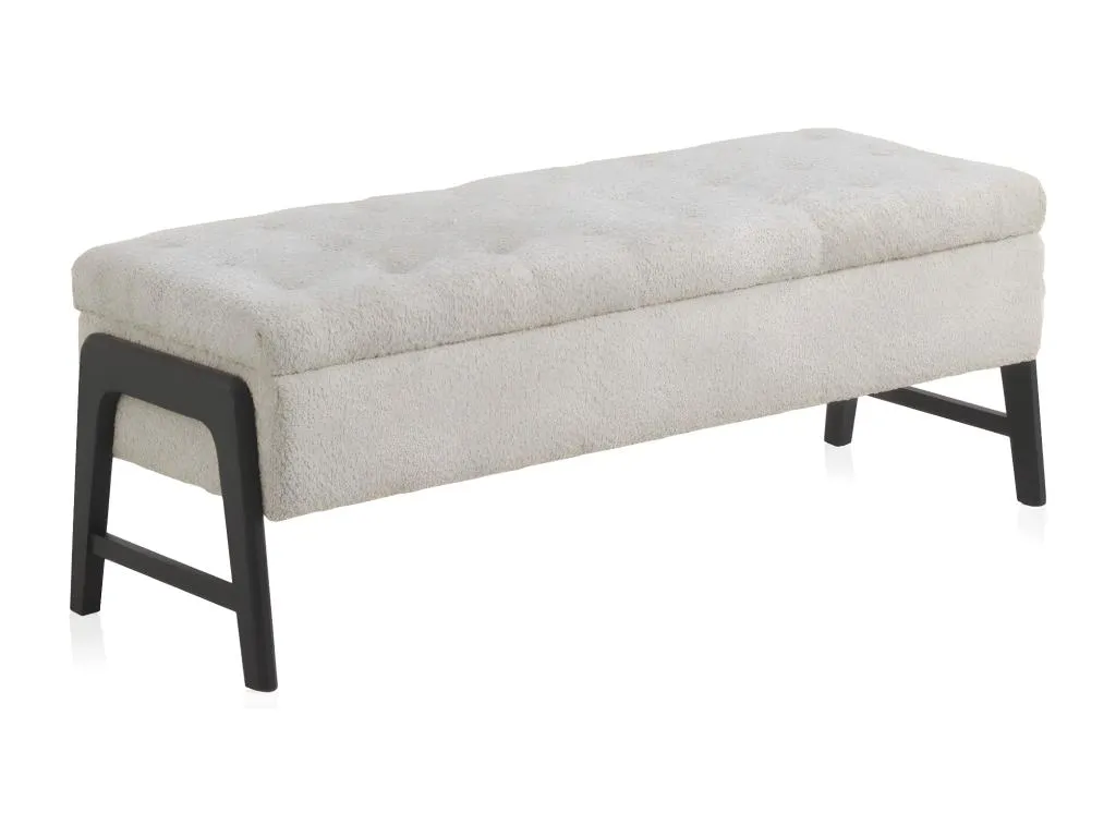 Banqueta baúl tapizada en beige con patas de madera negras iyc3220991