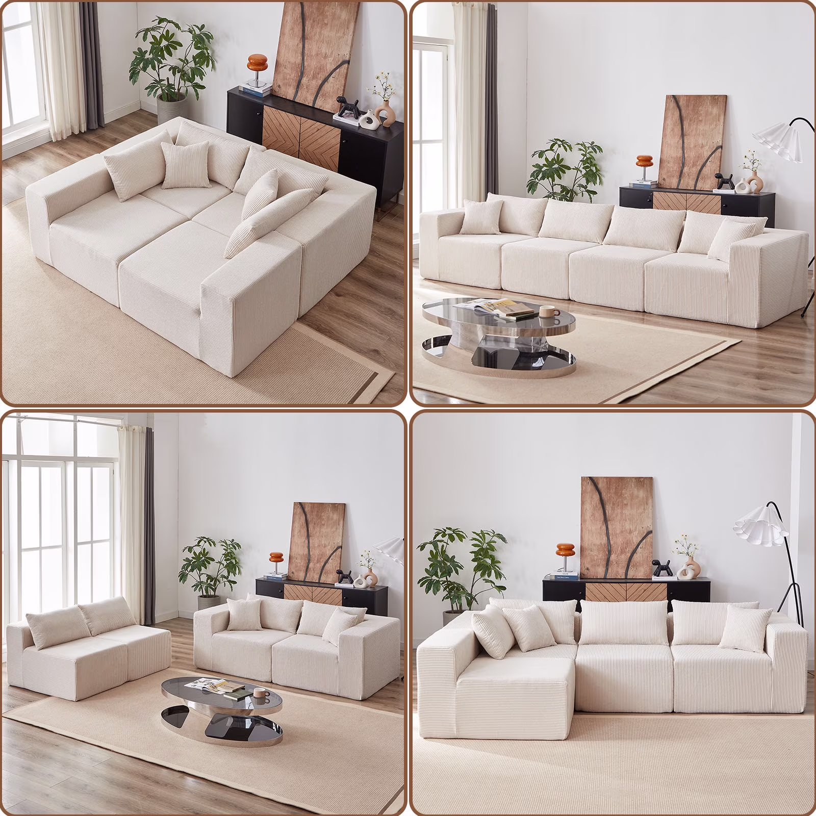 104 - Inch Corduroy Modular L Shaped Sectional Sofa, Luxury Floor Couch Set, Upholstered Indoor Furniture, Foam - Filled Compressed Sofa for Living Room, Bedroom, 4 PC Free Combination ?(Green + Corduroy)