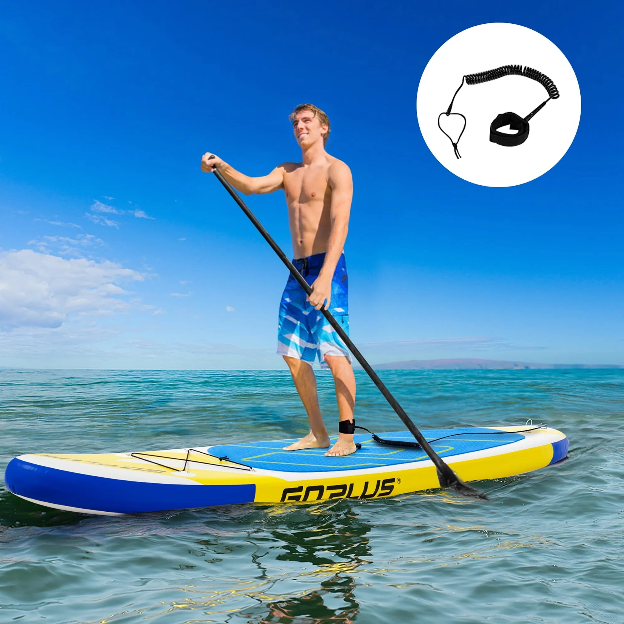 Goplus 11ft Inflatable Stand Up Paddle Board 6'' Thick W/Leash Backpack Aluminum Paddle Yellow - Image 5