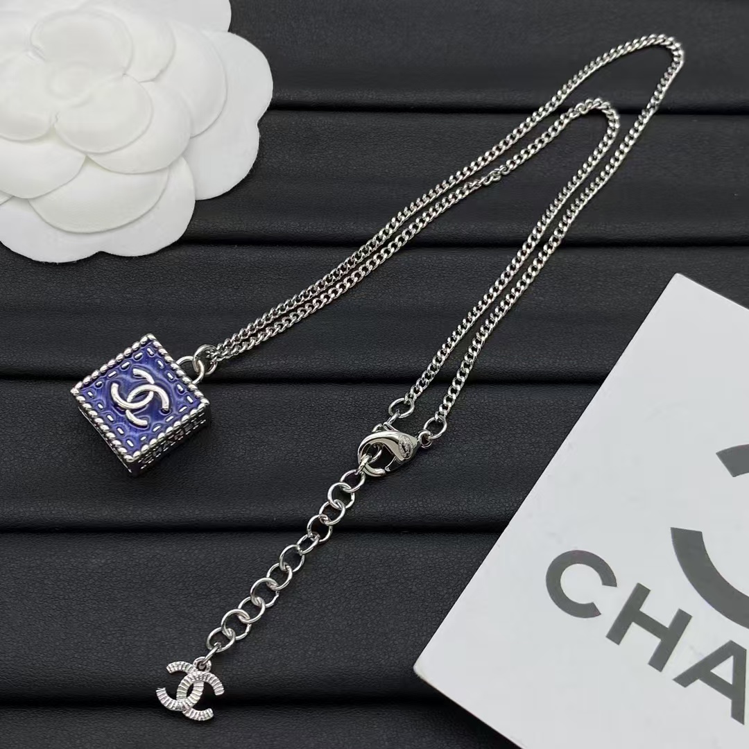 Chanel Denim Cube Pendant Necklace - Original Replica Club