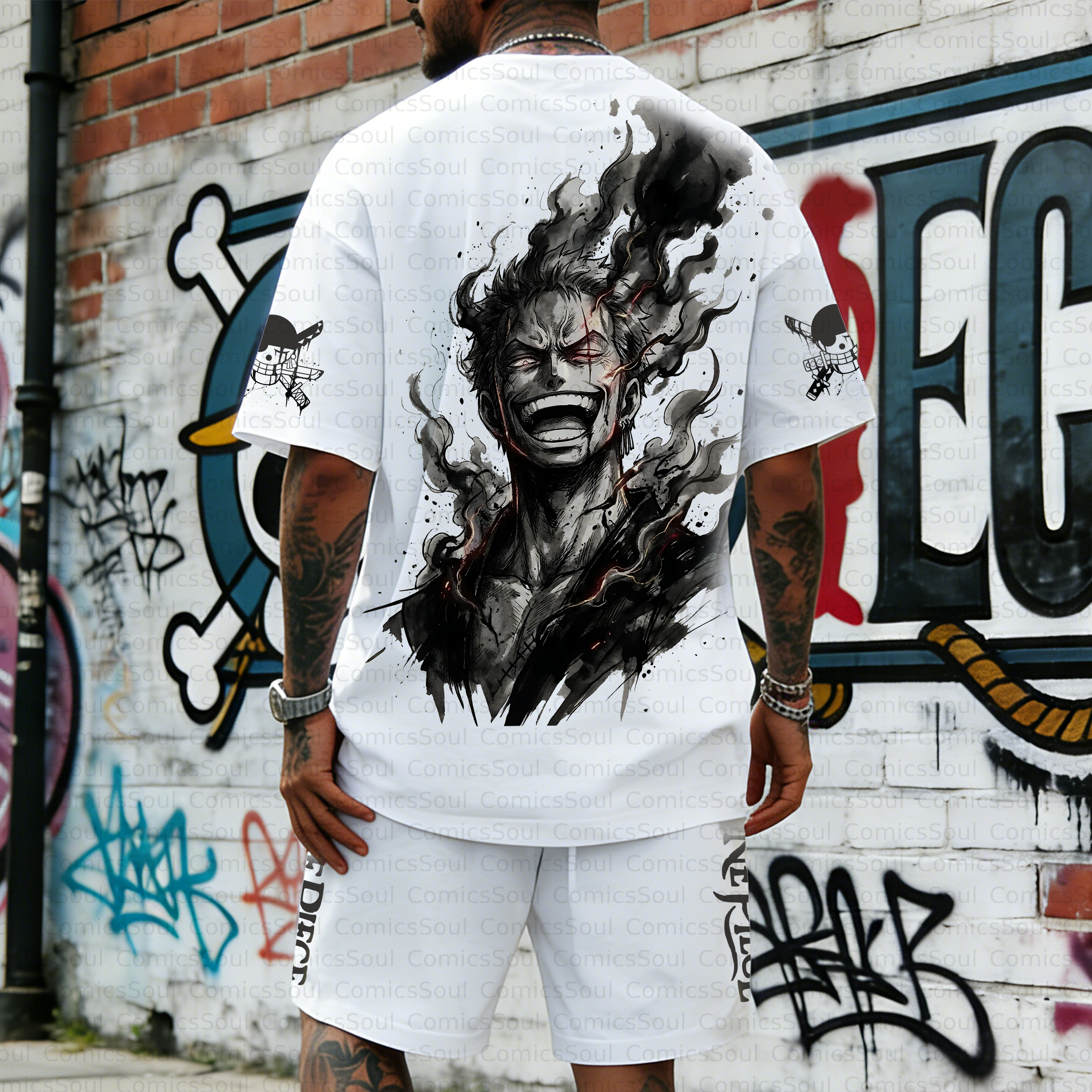 Unisex Anime Inspired Vintage T-shirt& Shorts 2 Pieces Set