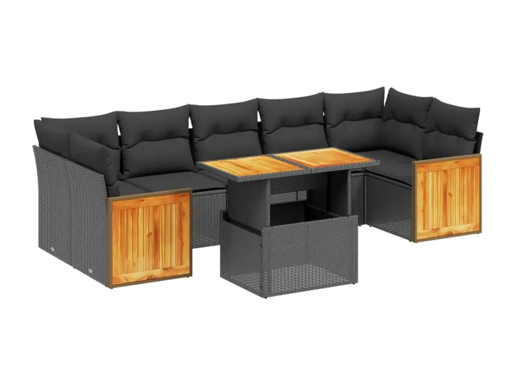 Set de sofás de jardín 8 piezas y cojines ratán sintético negro wwcb10366