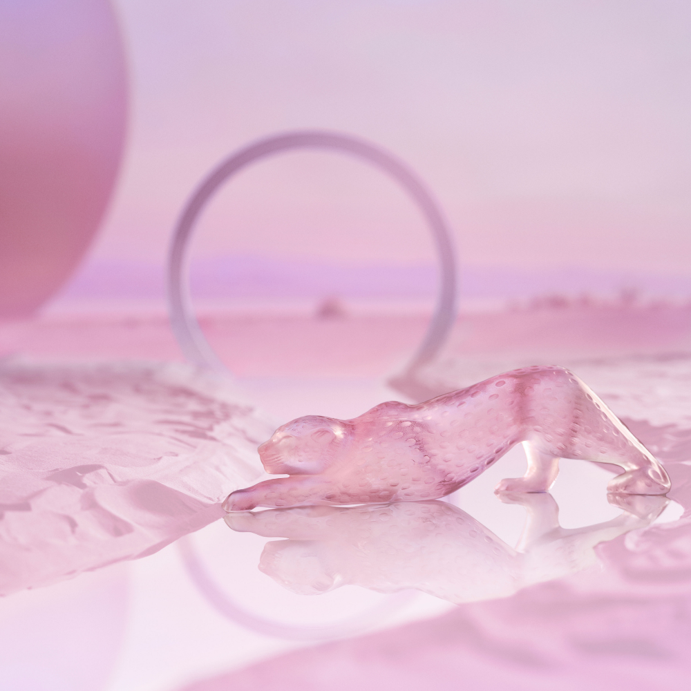 SCULPTURE PANTHÈRE ZEILA GRAND MODÈLE - CRISTAL LUSTRÉ ROSE