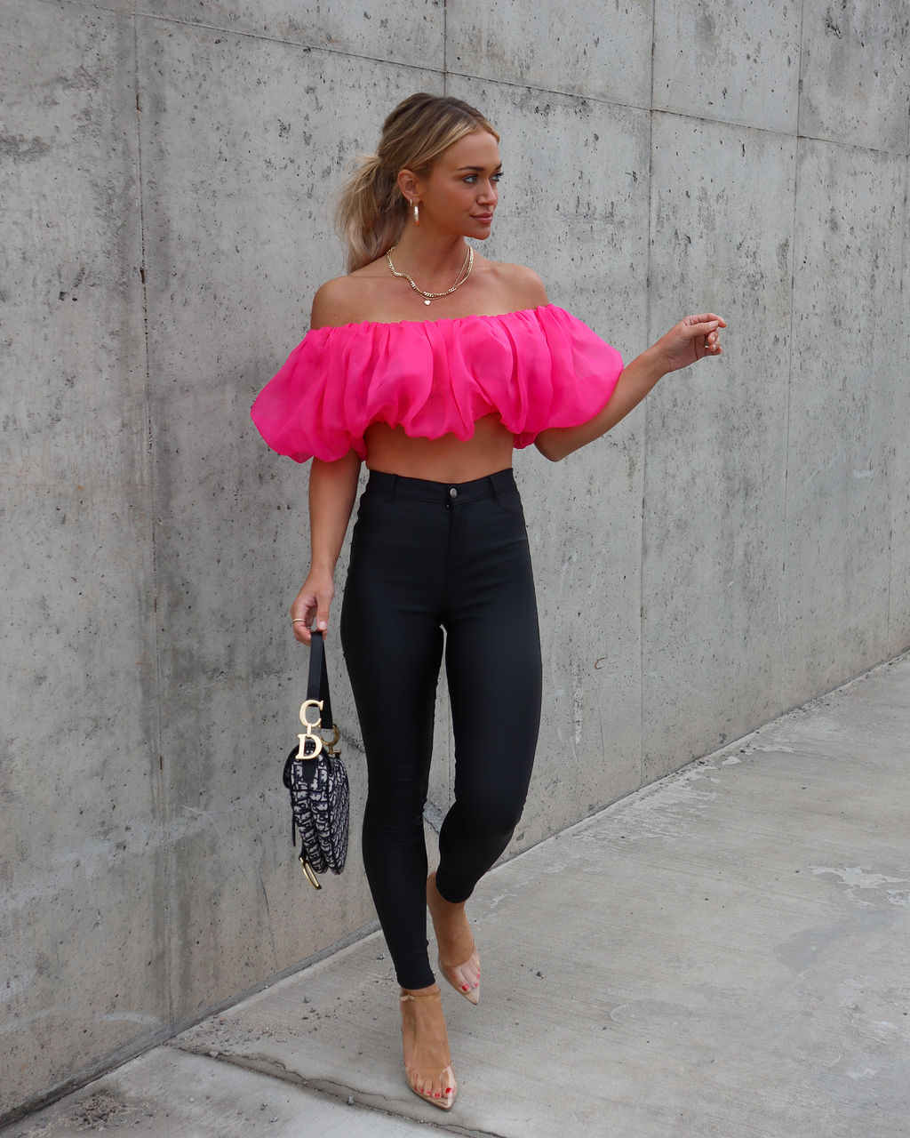 Stellan Off The Shoulder Crop Top - Hot Pink - Se7enfashion