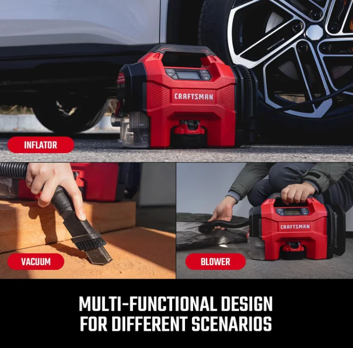 CRAFTSMAN 3-in-1 Tire Inflator, 160PSI Portable Air Compressor/Car Vacuum/Dust Blower, 20V Cordless & 12V Car Power, Air Pump with LED Light for Cars Trucks RV Tires (Battery Sold Separately) - Image 7