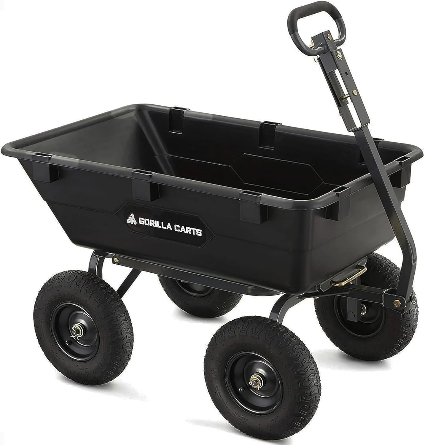 Heavy Duty Poly Utility Dump Wagon Garden Cart w/Pneumatic Tires, 6 Cu Ft - 1200 lb Capacity Outdoor Wheelbarrow for Yard, Landscaping & Gardening, Lawn Tractor or ATV Towable-Gorilla Carts
