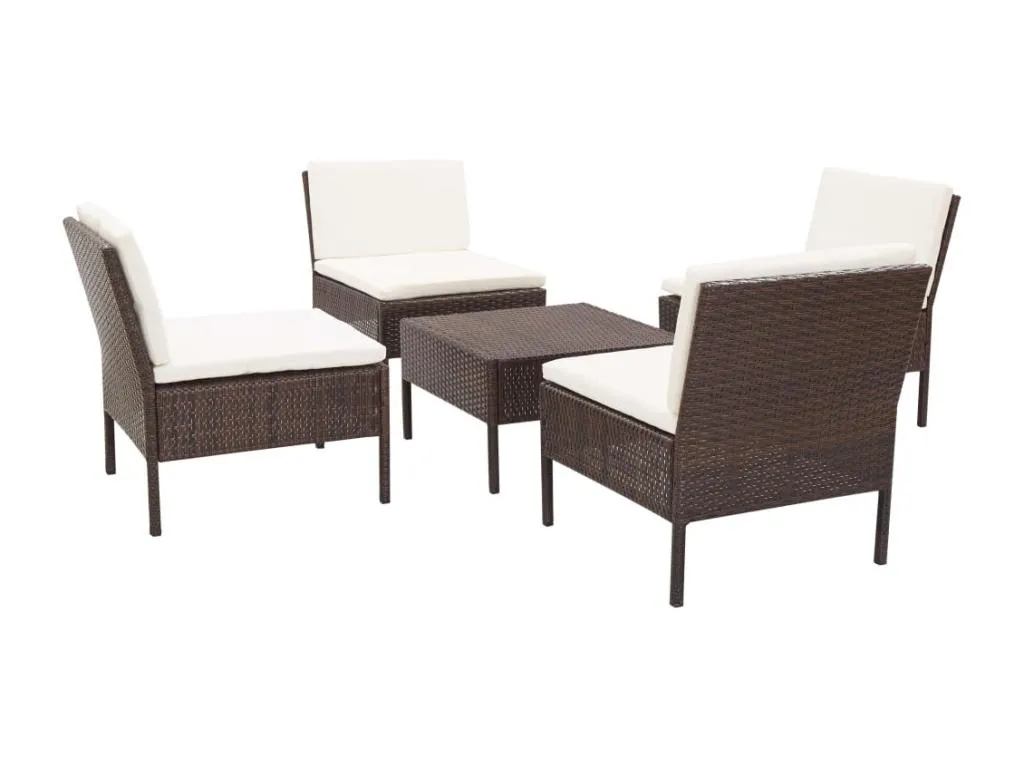 Set sofás de jardín 5 piezas y cojines ratán sintético marrón