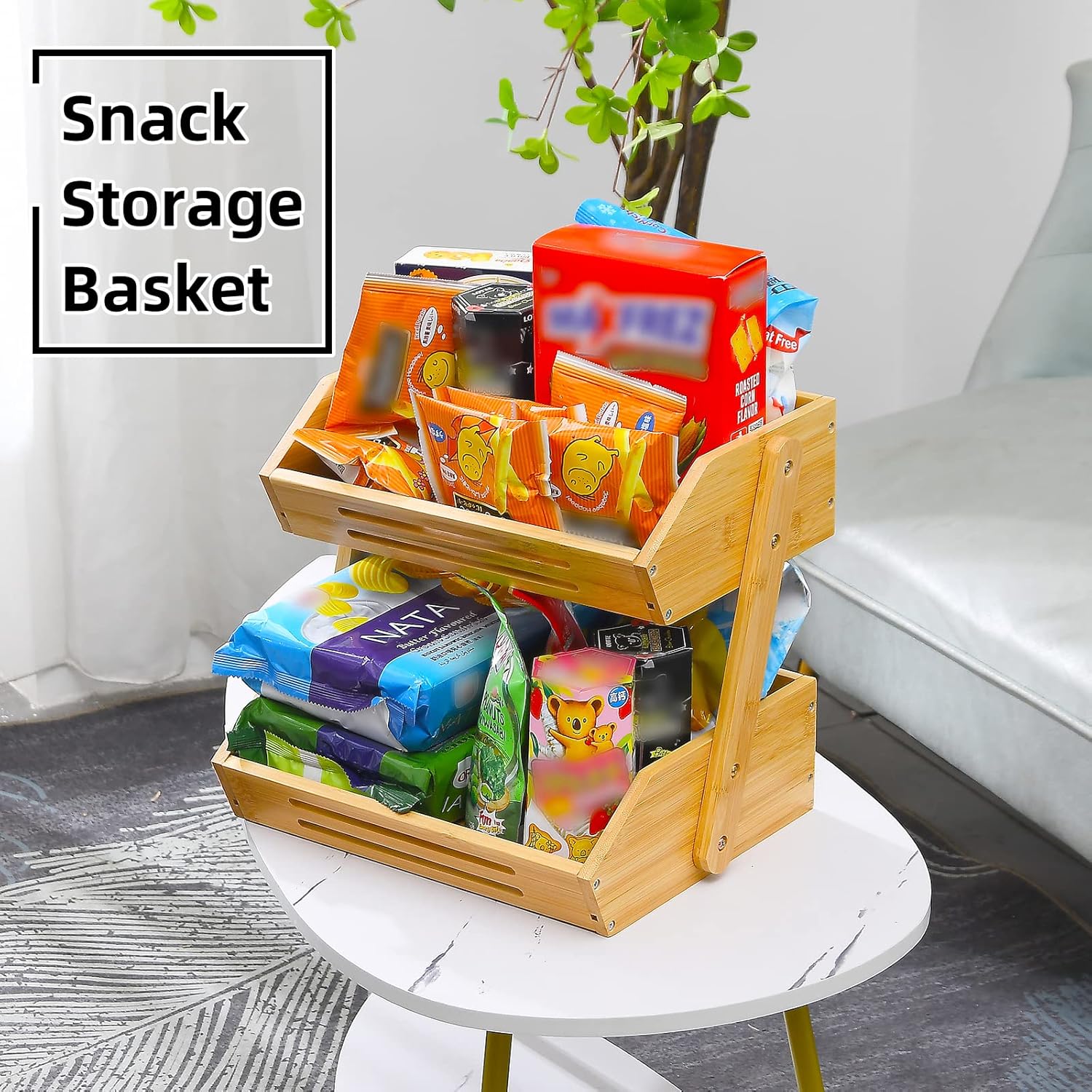 VIKEYHOME Fruit Basket, 2 Tier Bamboo Fruit Basket for Kitchen, 11