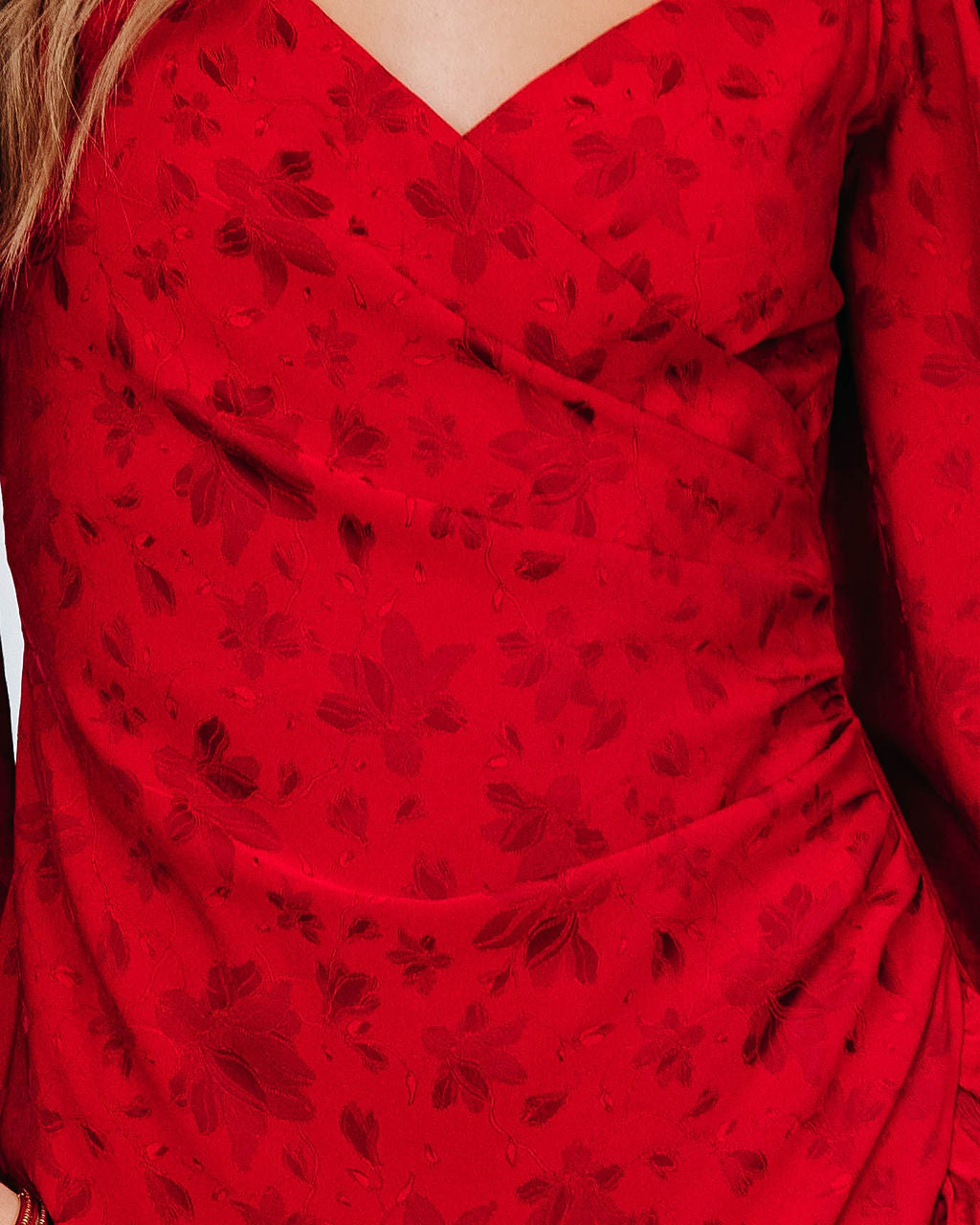 Rosario Embossed Ruffle Midi Dress - Red - Se7enfashion