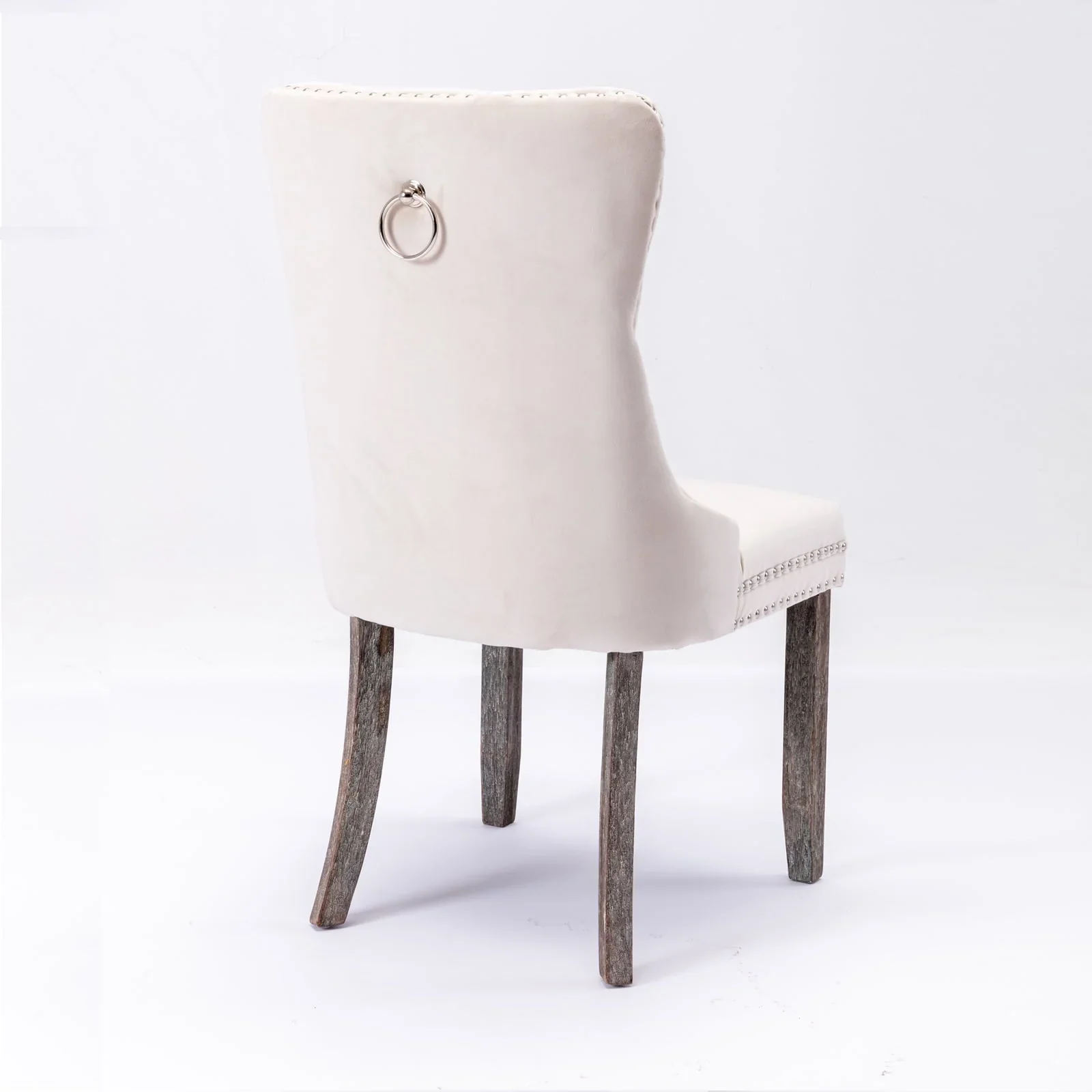 Tzicr Dining Chairs Set of 4, Velvet Upholstered Dining Chairs with Nailhead Back and Ring Pull Trim,Solid Wood Dining Chairs for Kitchen/Bedroom/Dining Room,Modern Fabric Dining Set,Beige