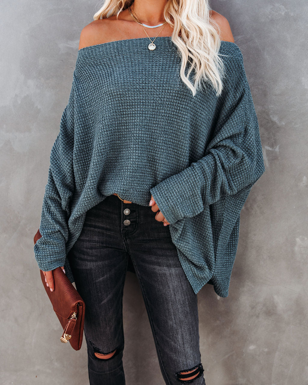 Lovell Boat Neck Thermal Knit Top - Pine - Se7enfashion