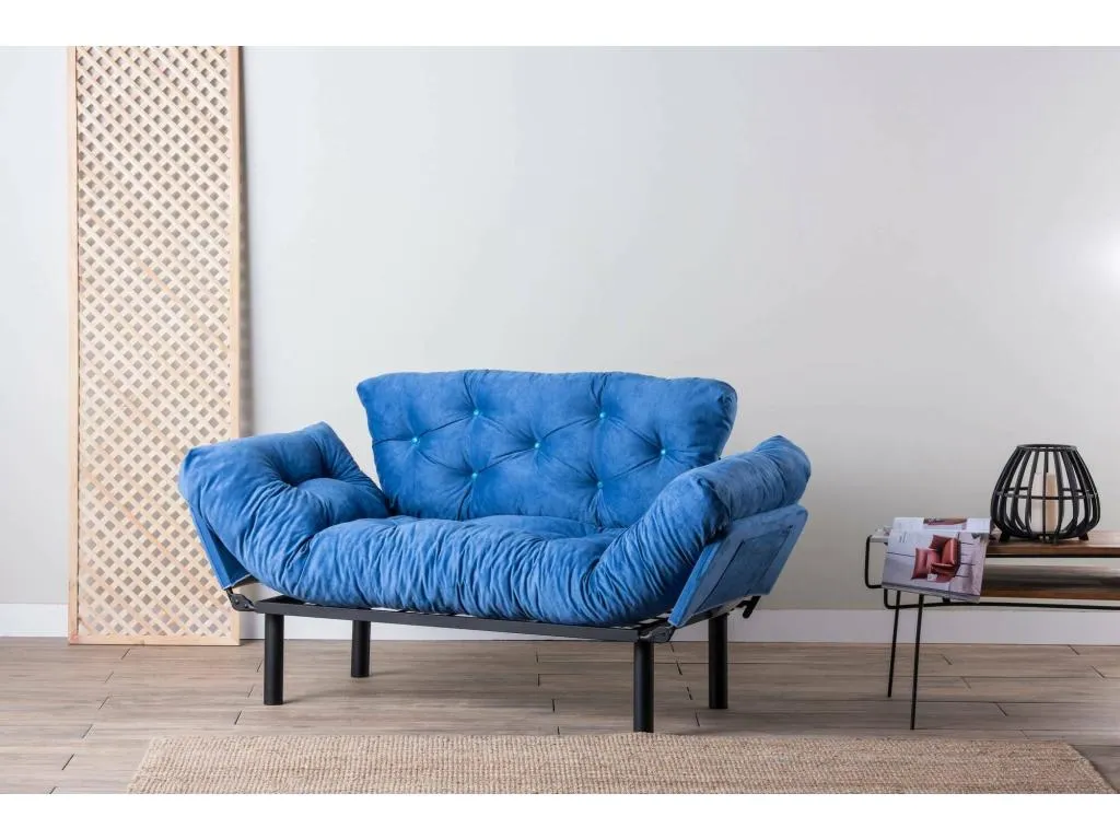Sofá cama 2 plazas Quietena - Sofá transformable - Sofá para invitados - Sillón cama con almacenaje - 155x70 h85 cm - Azul