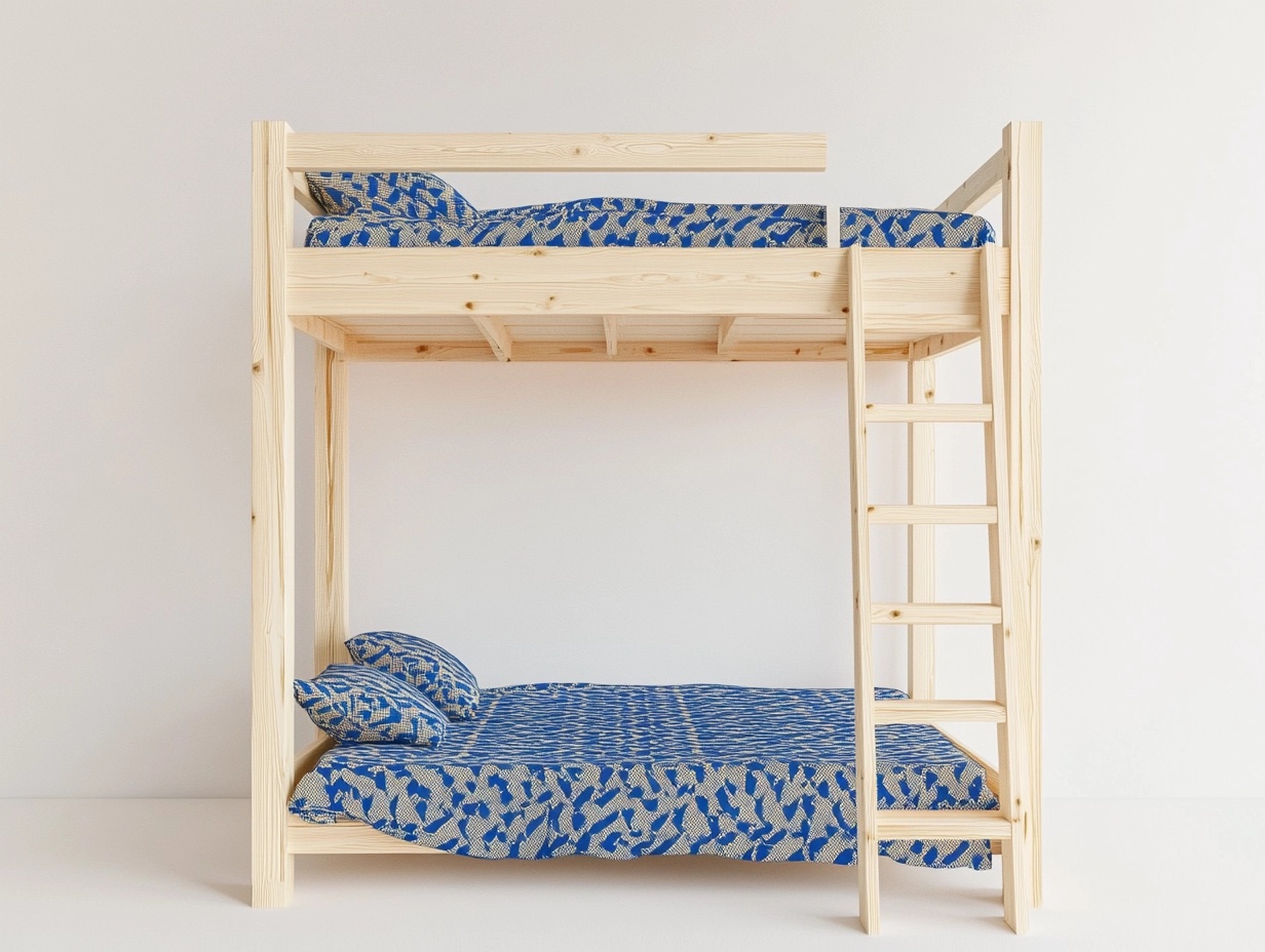 Litera doble de pino natural 200x150 cm para dormitorio juvenil con escalera integrada estructura resistente madera clara hw9425447