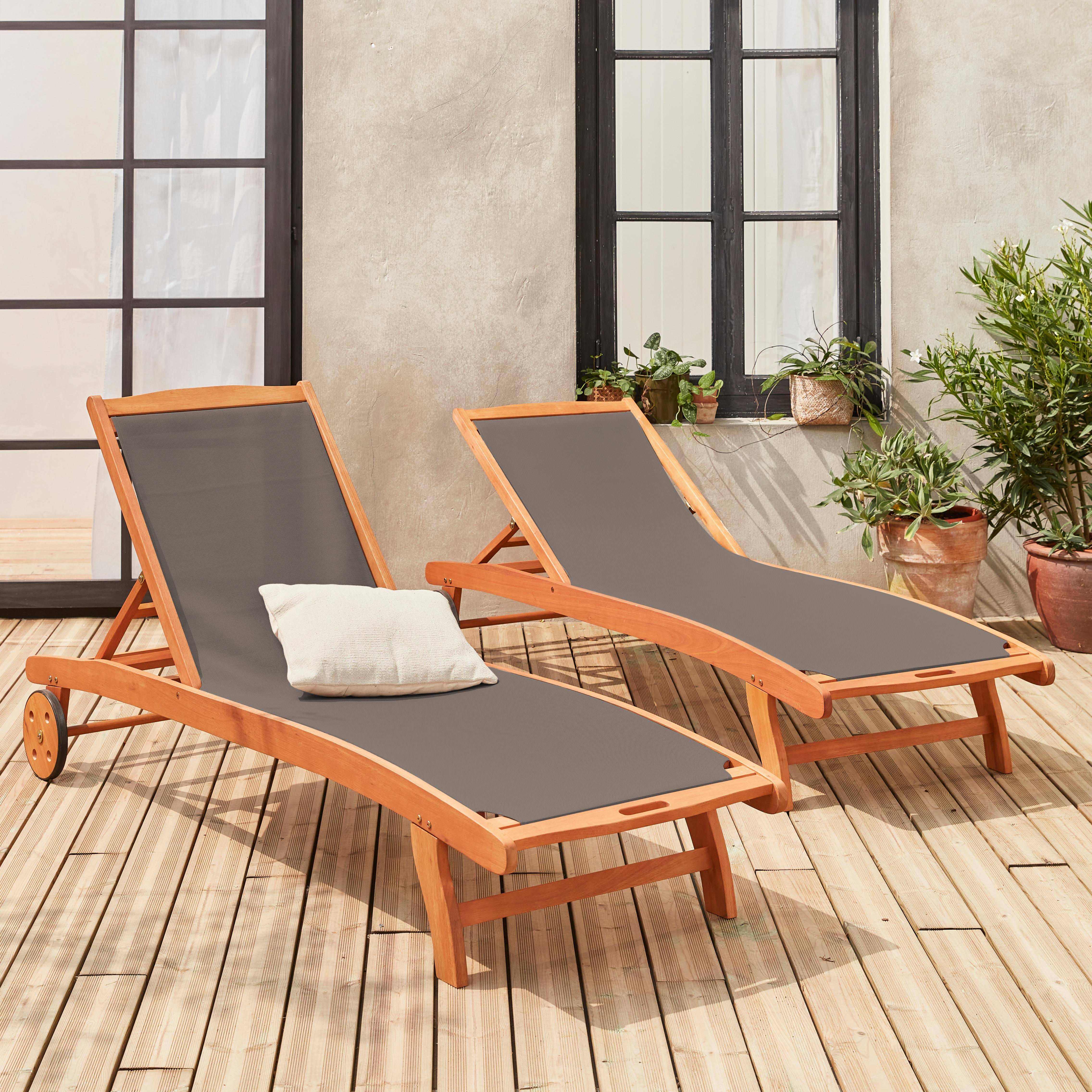 Marbella - Tumbona de madera multiposición con ruedas, set de 2