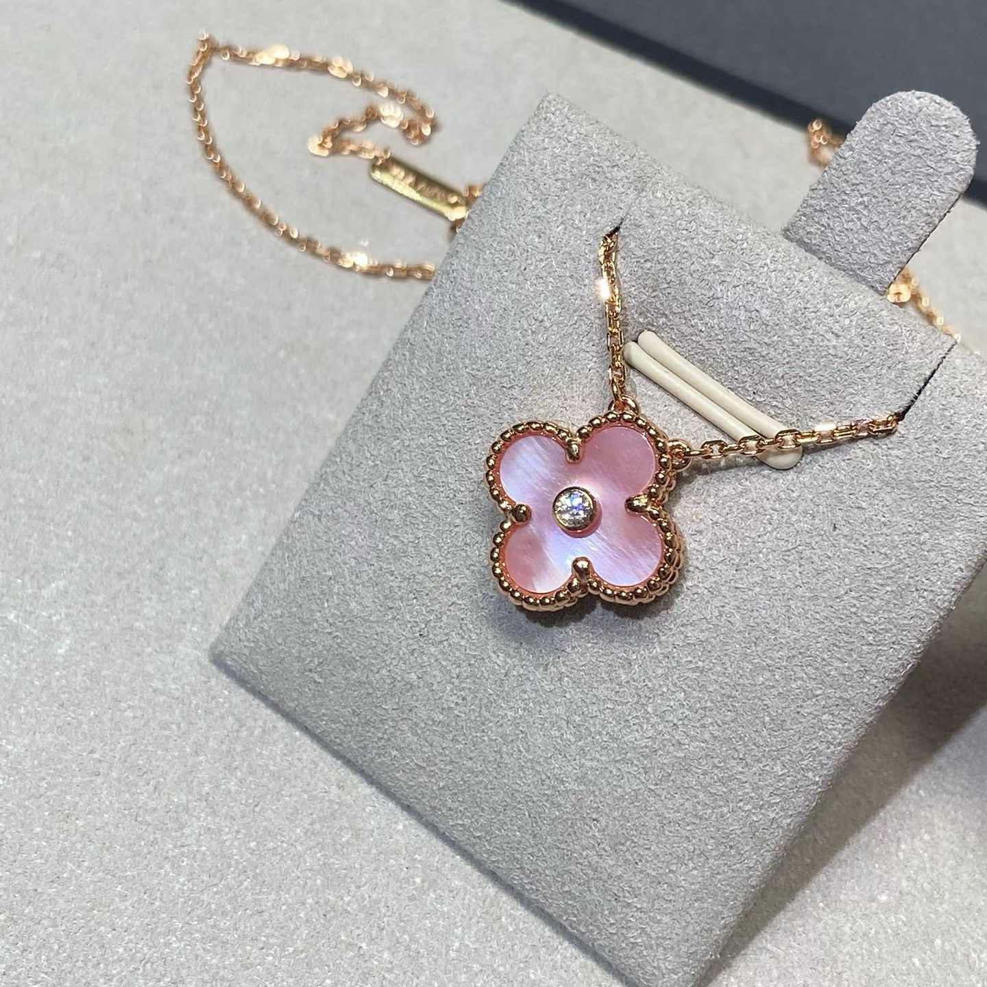 VCA Pink Mother of Pearl Vintage Alhambra Pendant Necklace - Original Replica Club