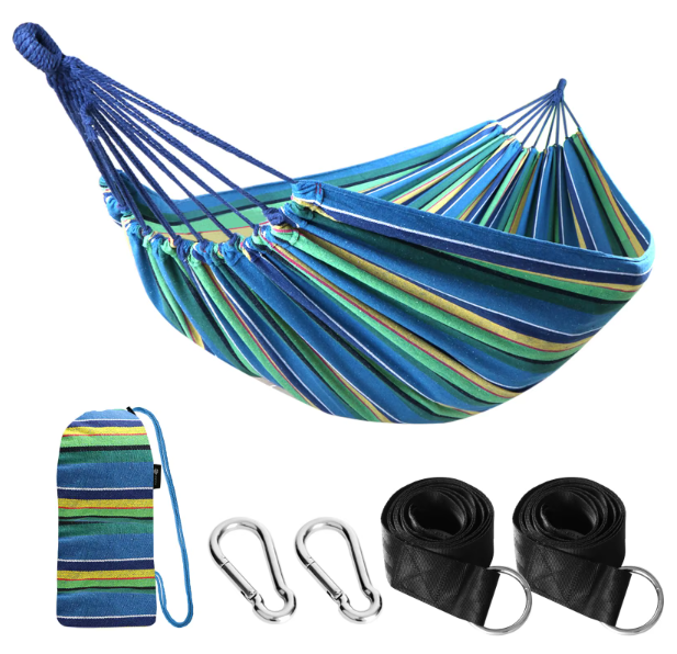 Double Size Quick Setup Camping Hammock, 2-Person Portable Outdoor Hammock with Comfortable Fabric, Great for Garden & Camping