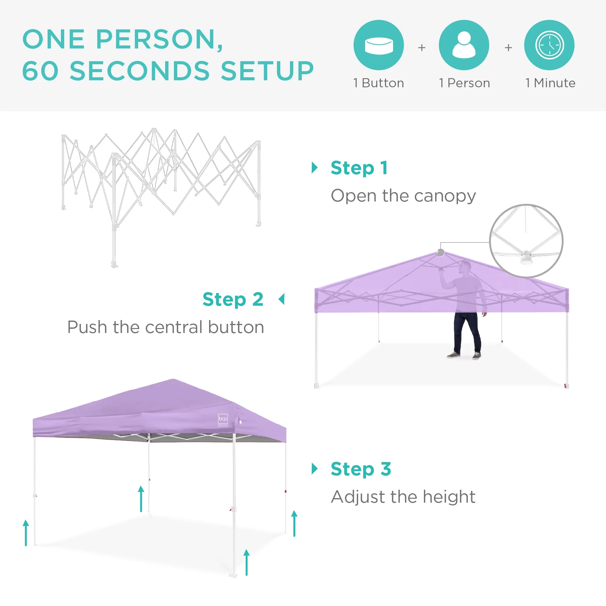 Best Choice Products 10x10ft Easy Setup Pop Up Canopy w/ 1-Button Setup, Wheeled Case, 4 Weight Bags - White - Image 23