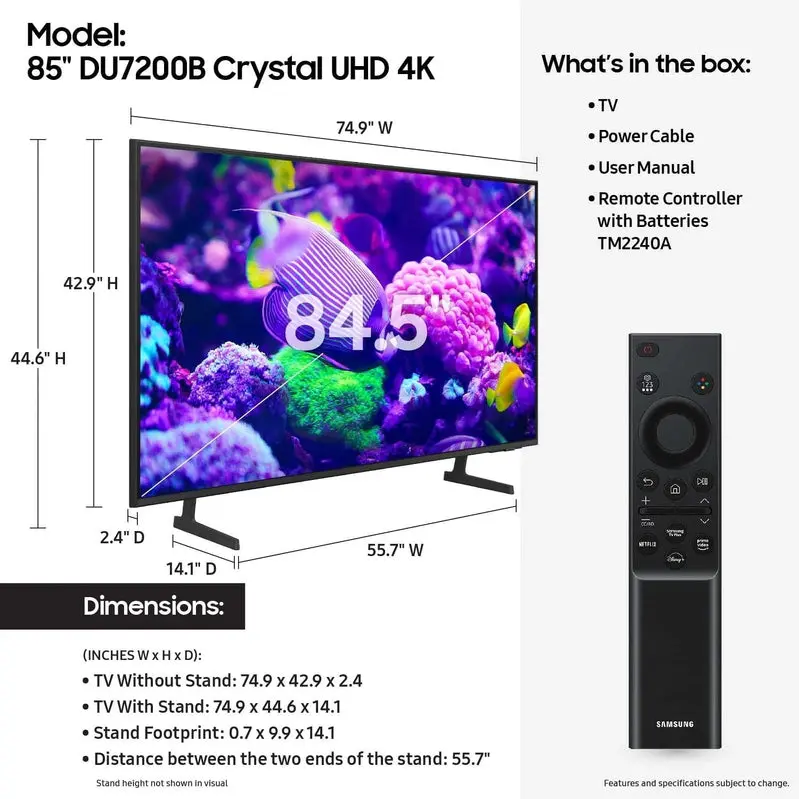 Samsung Crystal UHD 4K Smart TV, 85-Inch With HDR - DU7200B - Image 2 Samsung Crystal UHD 4K Smart TV, 85-Inch With HDR - DU7200B - Image 2