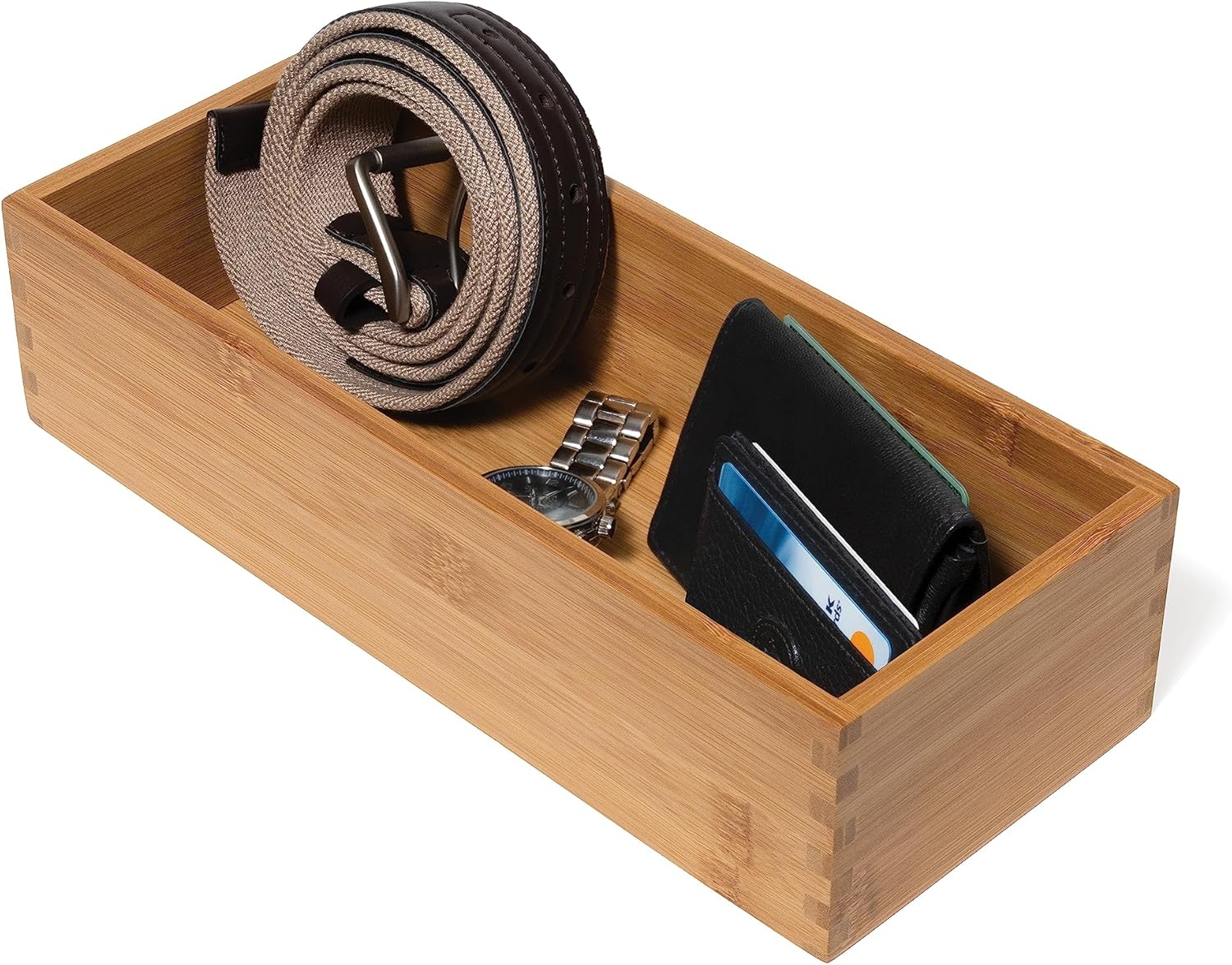 Lipper International Bamboo Utensil Holder Storage Box for Cooking Tools, Makeup, or Office Supplies, 5