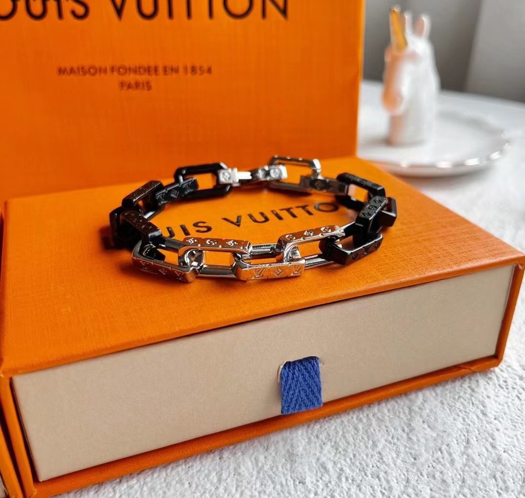 Louis Vuitton Black Silver Mixed Metal Color Monogram Bracelet Mens - Original Replica Club