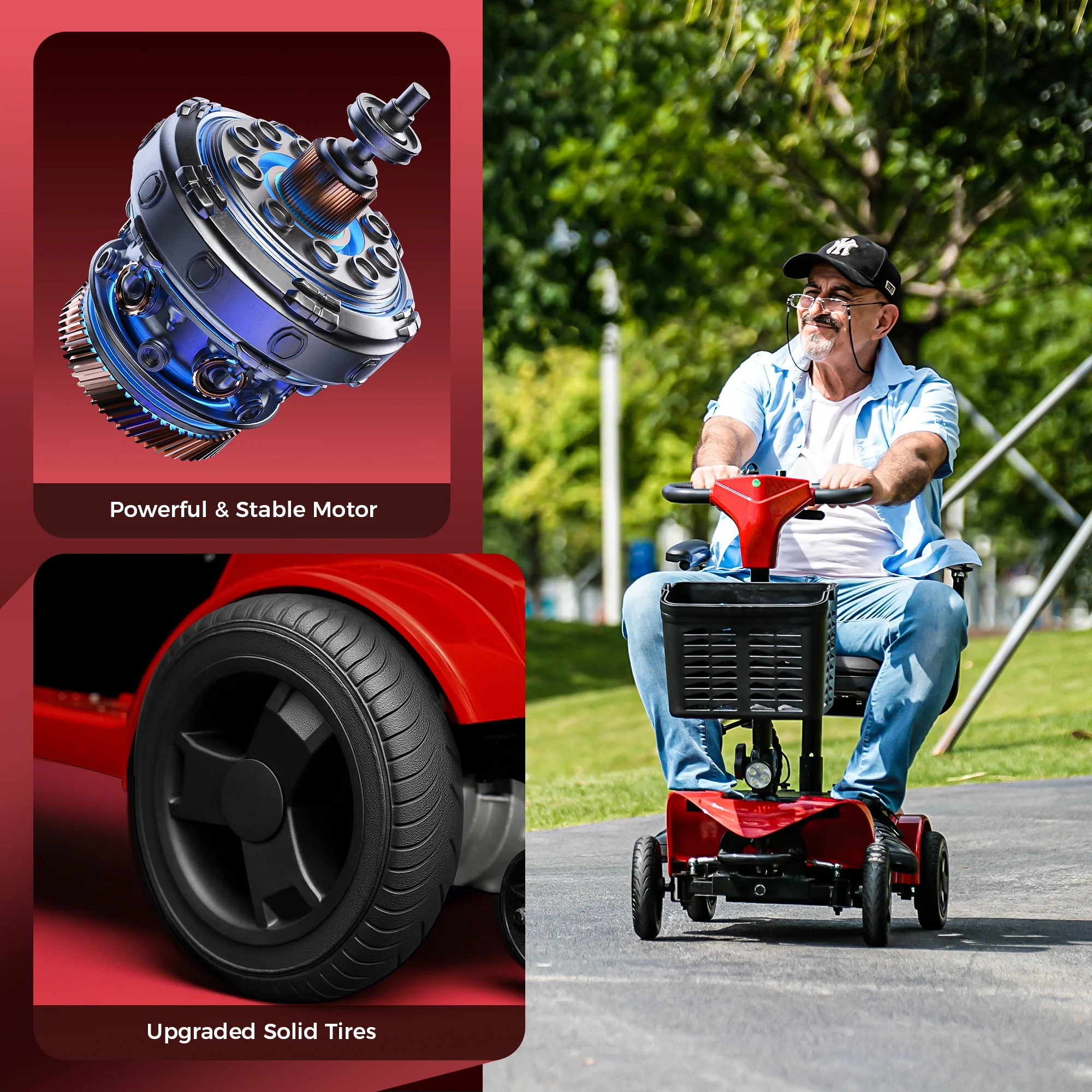 iScooter 4 Wheel Mobility Scooter for Seniors, Wider Seats & Foldale Electric Wheelchair Device for Travel, Upgraded for Superior Performance, Red - Image 2