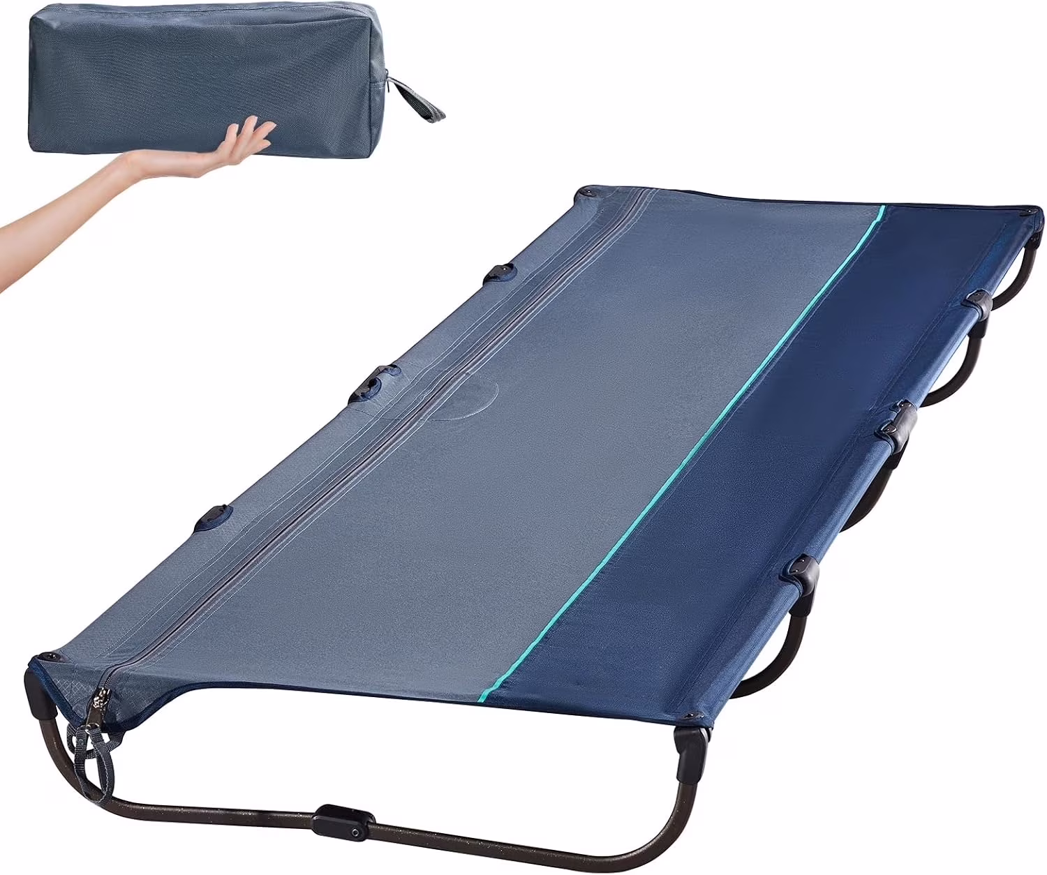 20 - Second Quick Set - up Folding Camping Cot - Blue - Lightweight Aluminum, 225 lb Support + Zipper Closure