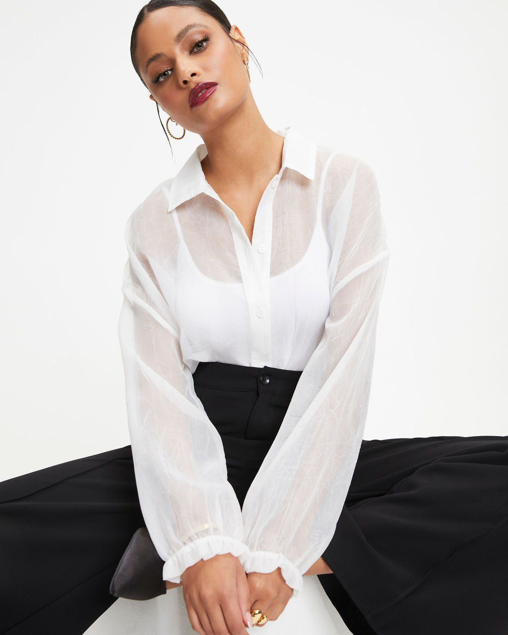 Oh Hey Lucy Organza Button Down Top - White - Se7enfashion