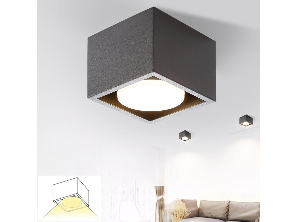 Casaplu. Foco de techo LED negro, foco de montaje - Focos de iluminación de techo, decoración incluida, LED de color blanco cálido, GX53, 5W, emisor de techo angular, emisor de montaje, giratorio, para cocina, sala de estar, comedor, pasillo, vestíbu