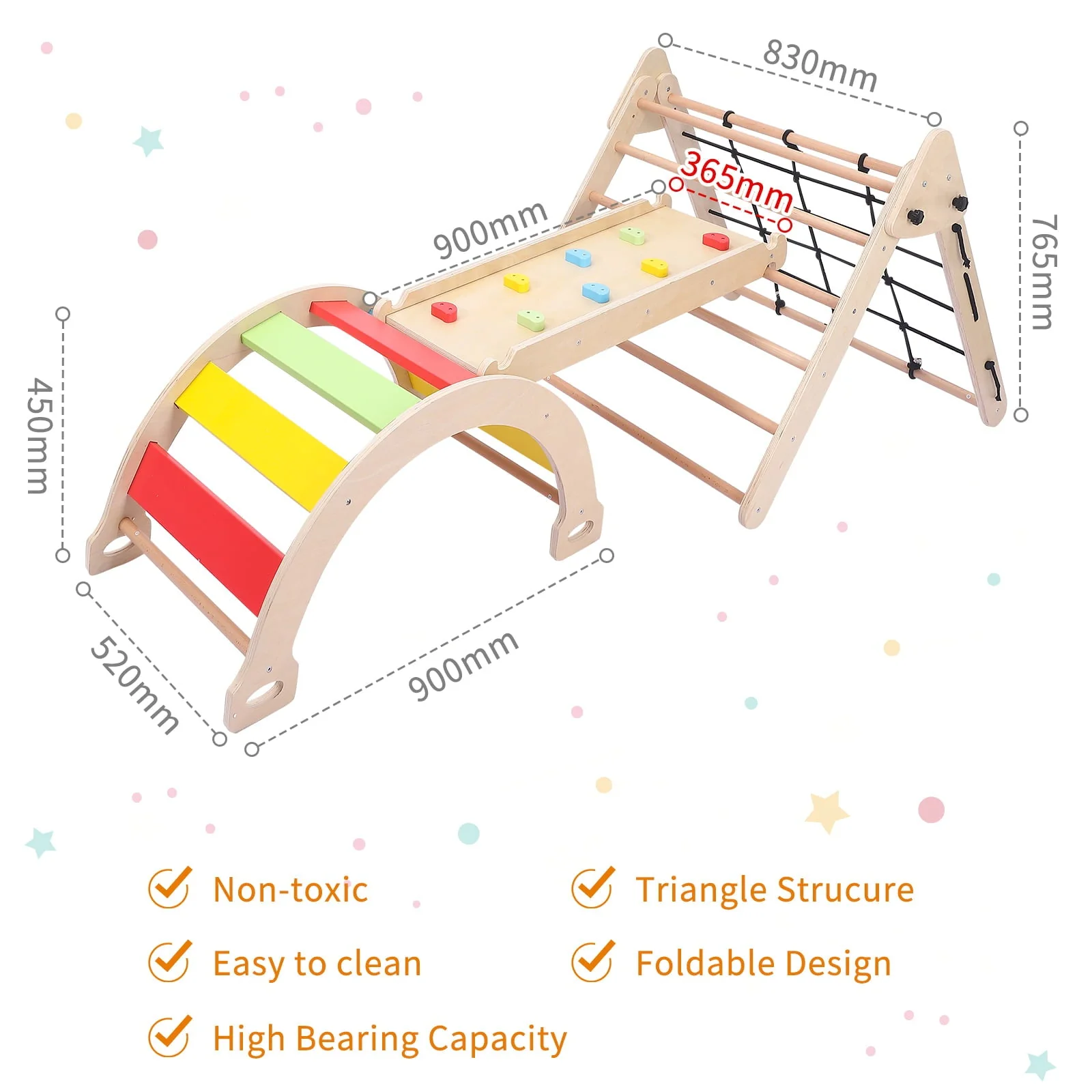 EastVita Toddler Indoor Gym Playset 2-in-1 Wooden Climbing Toys Triangle Folding Climbing for Climbing Sliding for Boys and Girls - Image 5