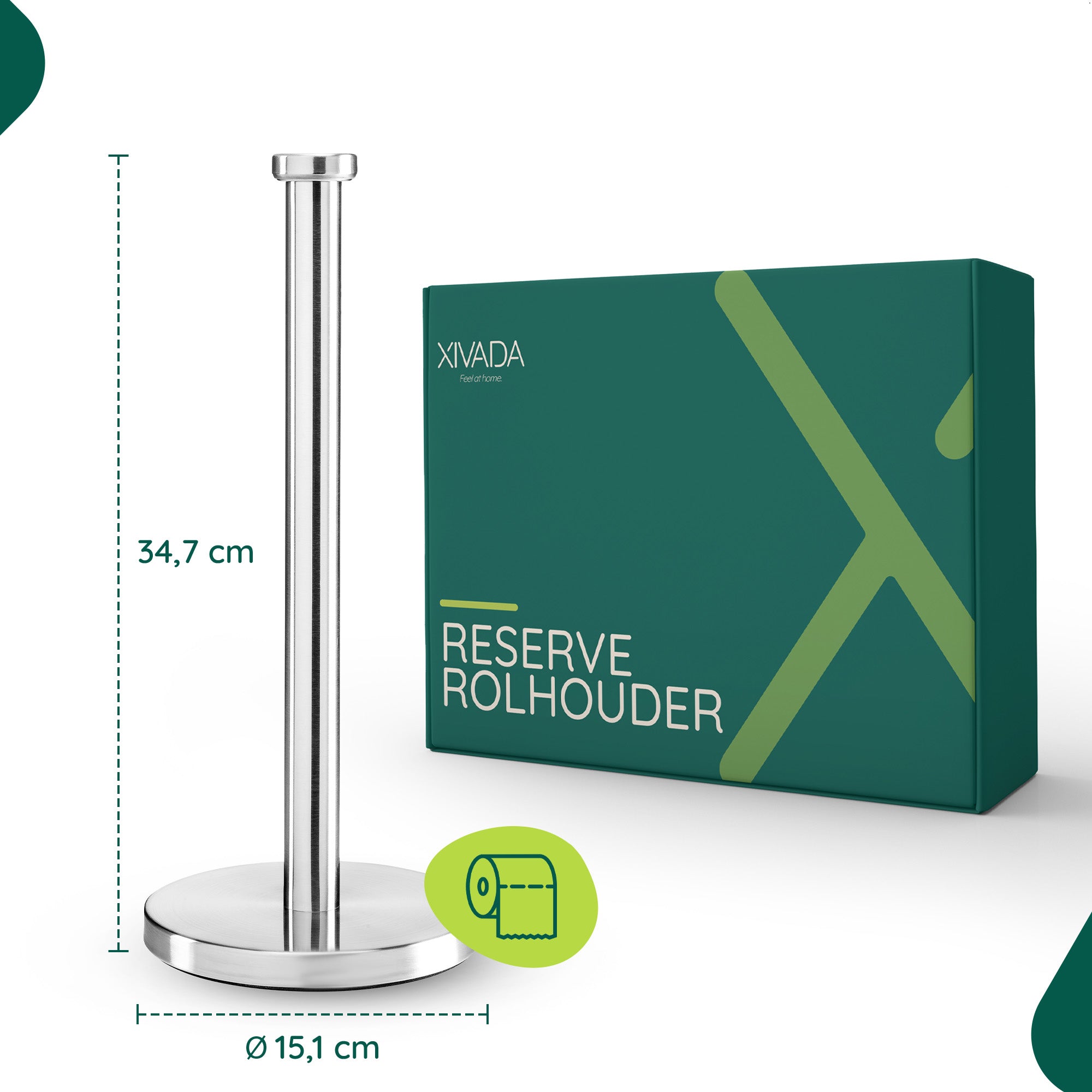 XIVADA Keukenrolhouder Lotis - Vrijstaand - Rvs - Zilver