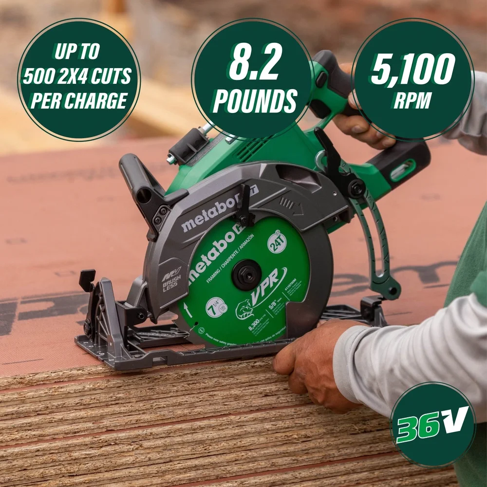 Metabo HPT 36V Cordless 7-1/4" Rear Handle Circular Saw, 500 Cuts Per Charge, Lightweight at 8.2 Lbs - Image 8