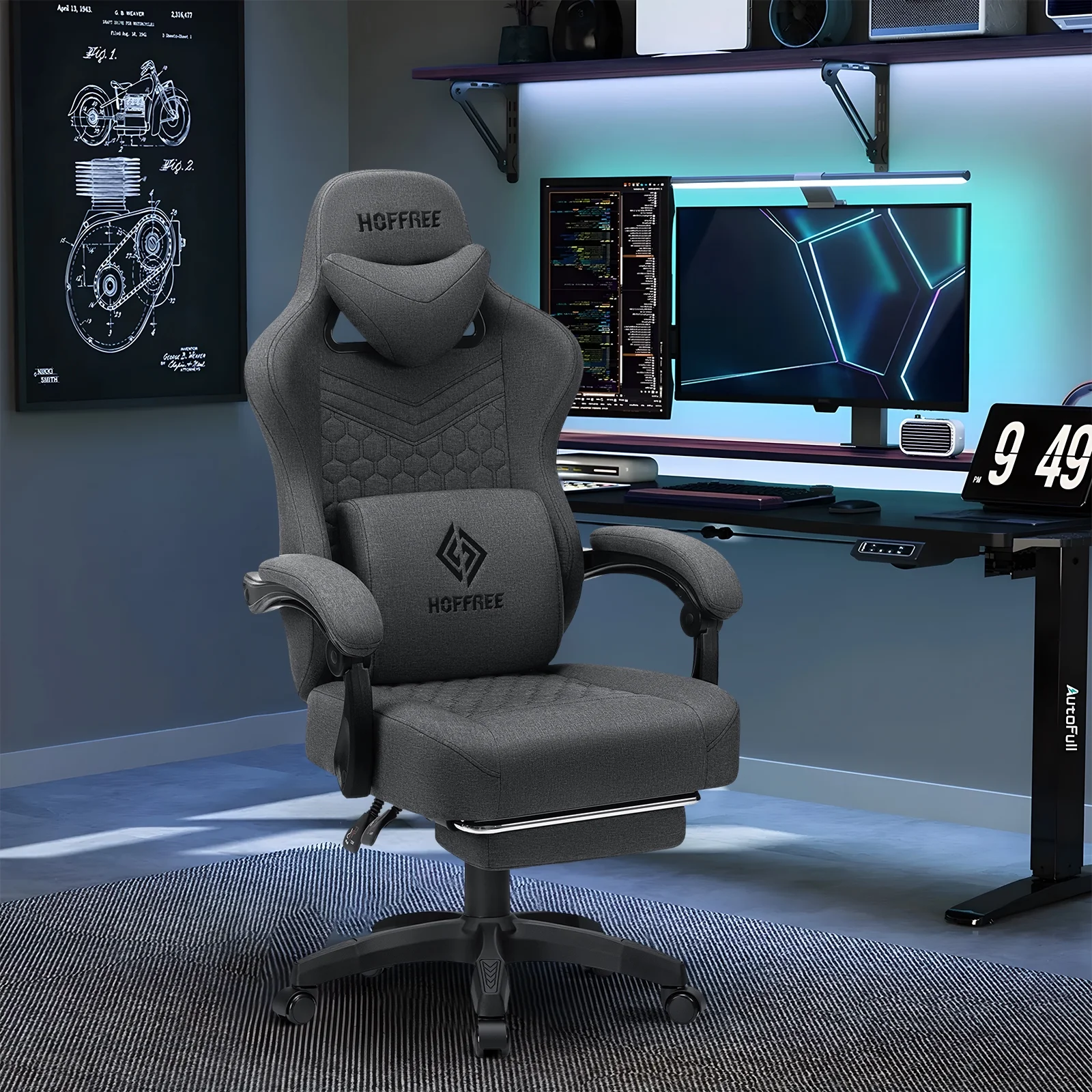 Hoffree Gaming Chair with Massage Fabric Office Chair with footrest for Adults, Ergonomic Gamer Chair with Headrest and Lumbar Support for Office Gaming, 440 LBS - Image 63