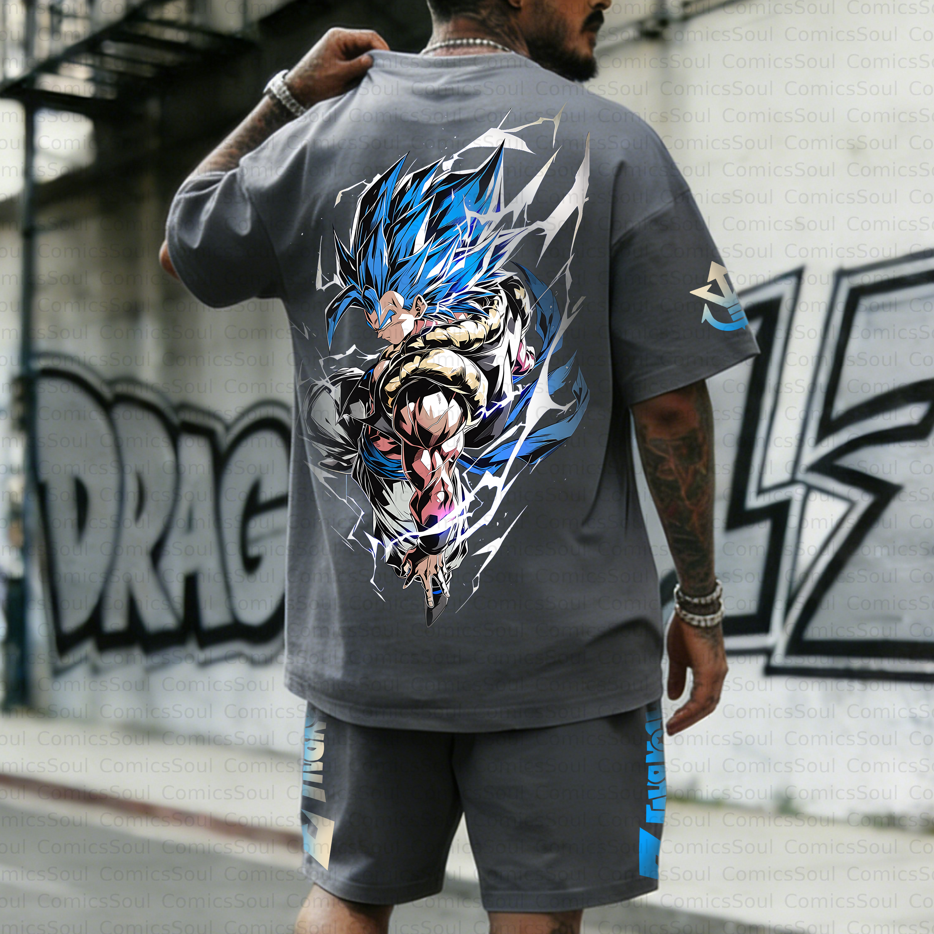 Unisex Anime Inspired Vintage T-shirt& Shorts 2 Pieces Set