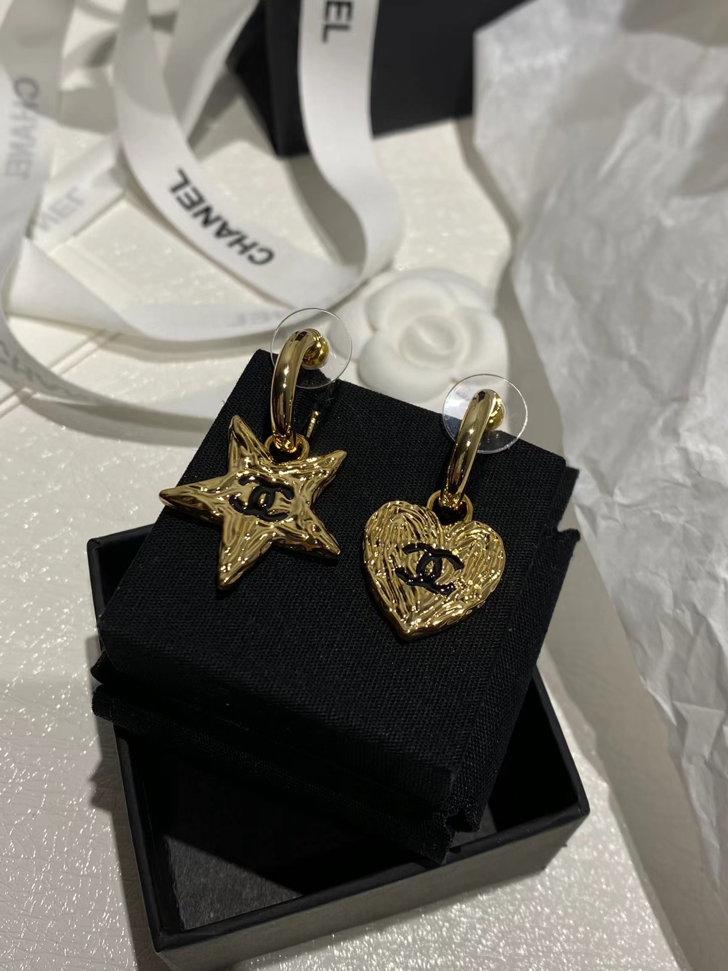 Chanel Asymmetric Star and Love Heart Dangle Earrings - Original Replica Club