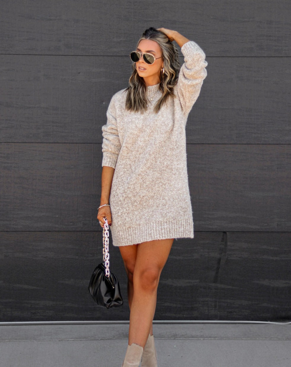 Brooklynn Knit Sweater Dress - Oatmeal - Se7enfashion