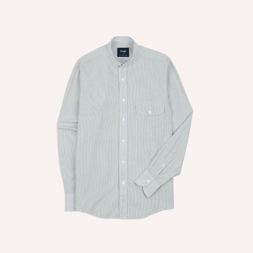 Drake's - Chemise à Col - Blanc Rayé