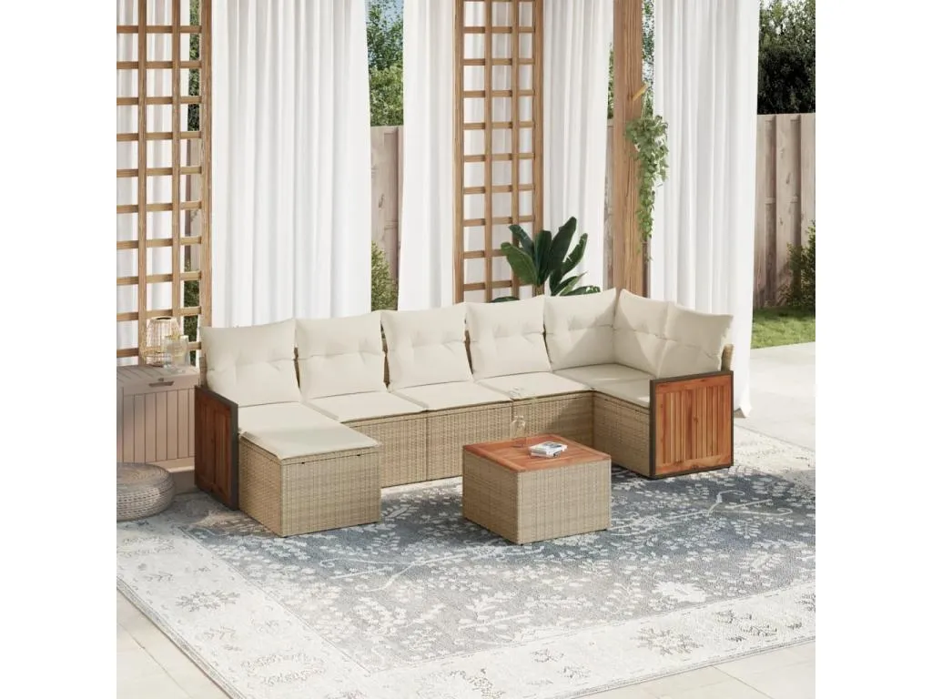 Juego de sofás de jardín con cojines beige 8 piezas ratán PE 31474excn