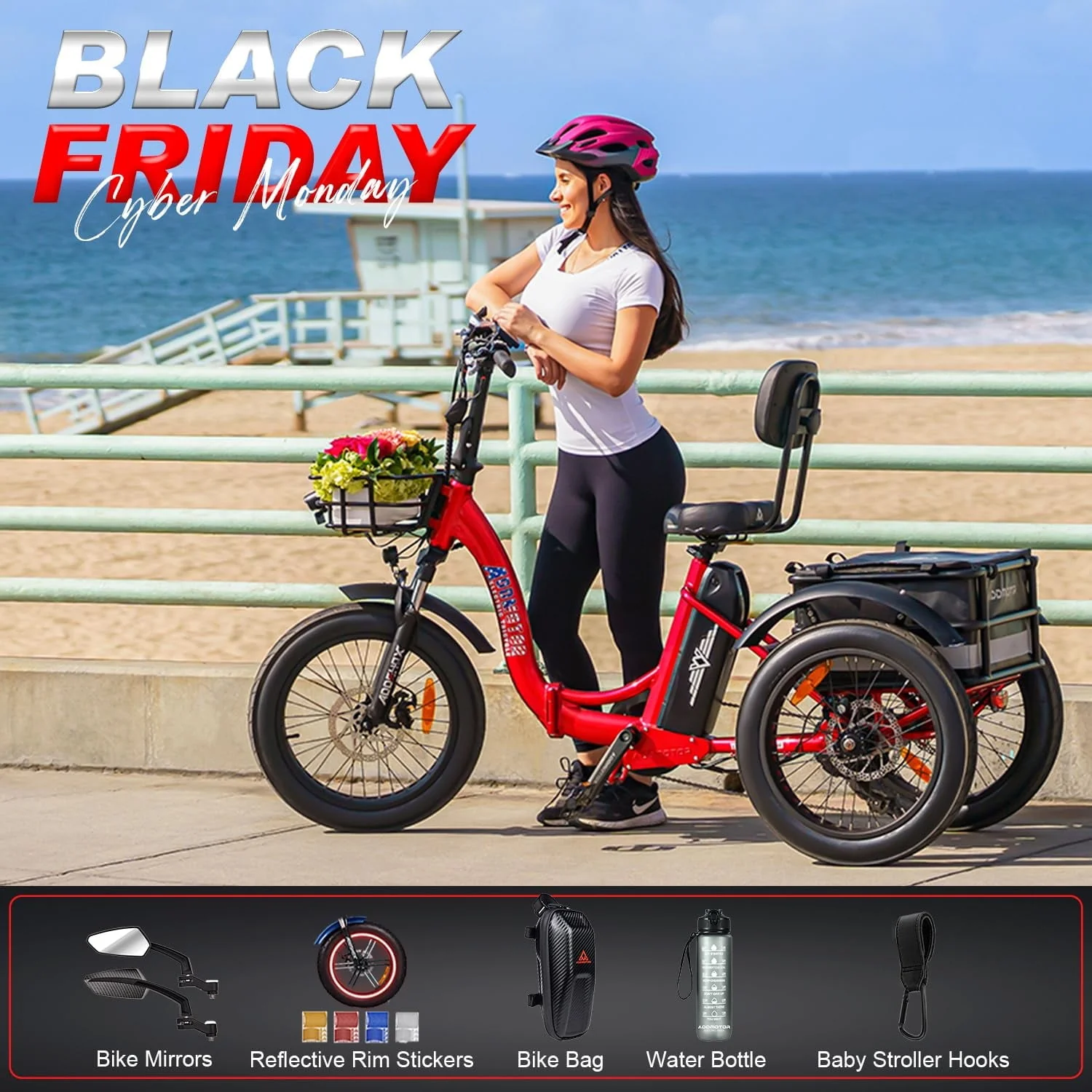 Addmotor Electric Trike, 750W Foldable Electric Tricycle, Folding Electric Trike for Adults,48V 20Ah Removable Battery,20" Fat Tire Electric Trikes with Rear Speed Differential,M-330F Yellow - Image 2