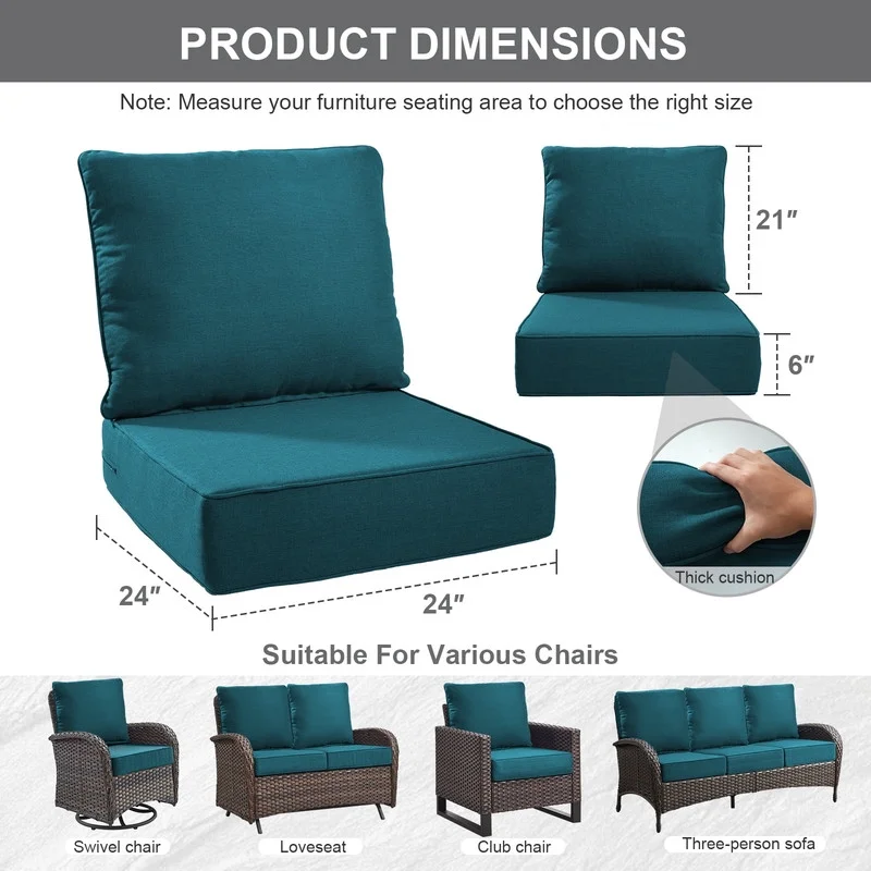 Bellefurn Outdoor Deep Seat Cushion 24 X 24 X 6 inch for Patio Furniture,Outdoor Chair Cushions Waterproof & Fade Resistant Patio Furniture Cushions for Wicker Chair, Sofa, Couch - Image 55