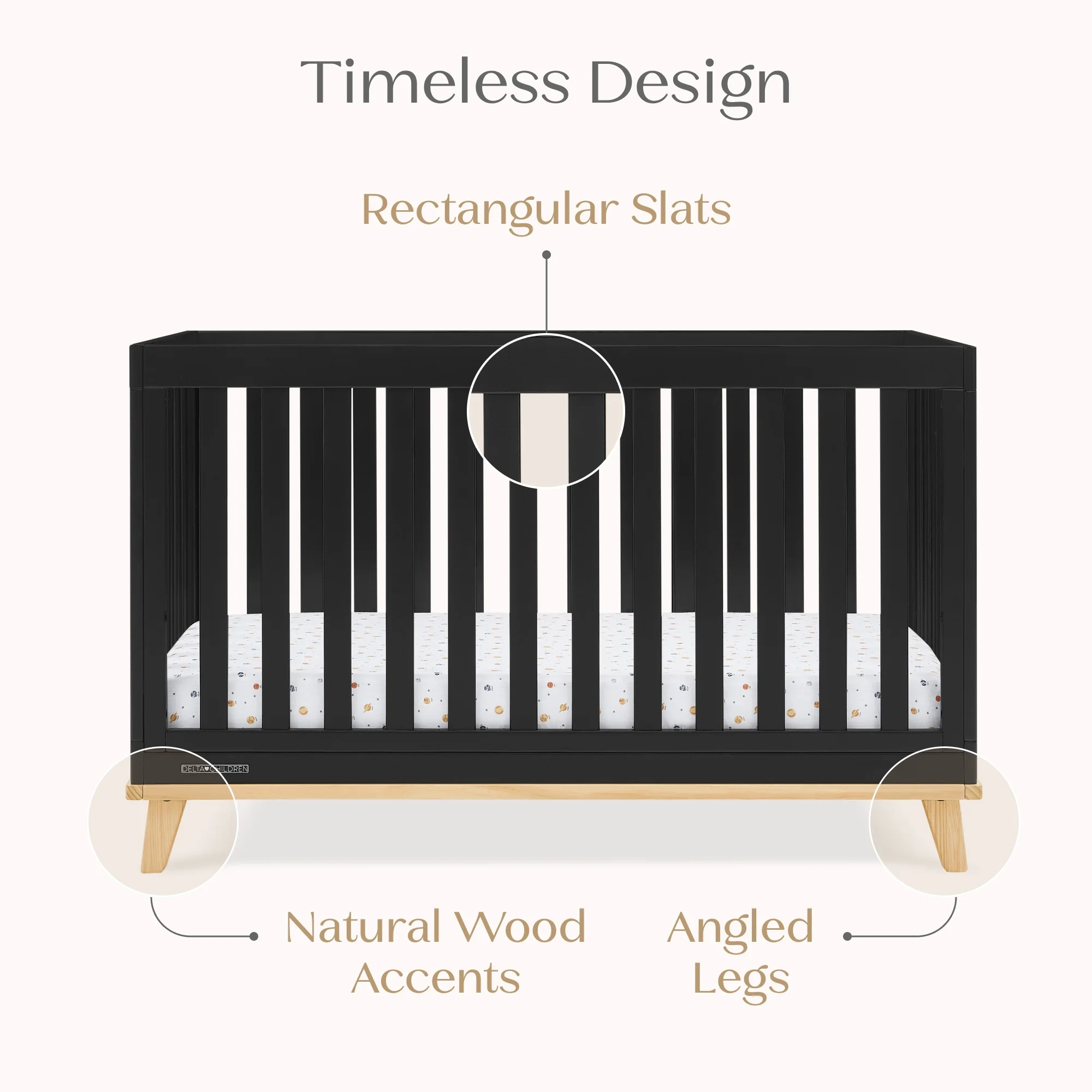 Delta Children Frankie 4-in-1 Convertible Crib - Greenguard Gold Certified, Black with Natural - Image 12