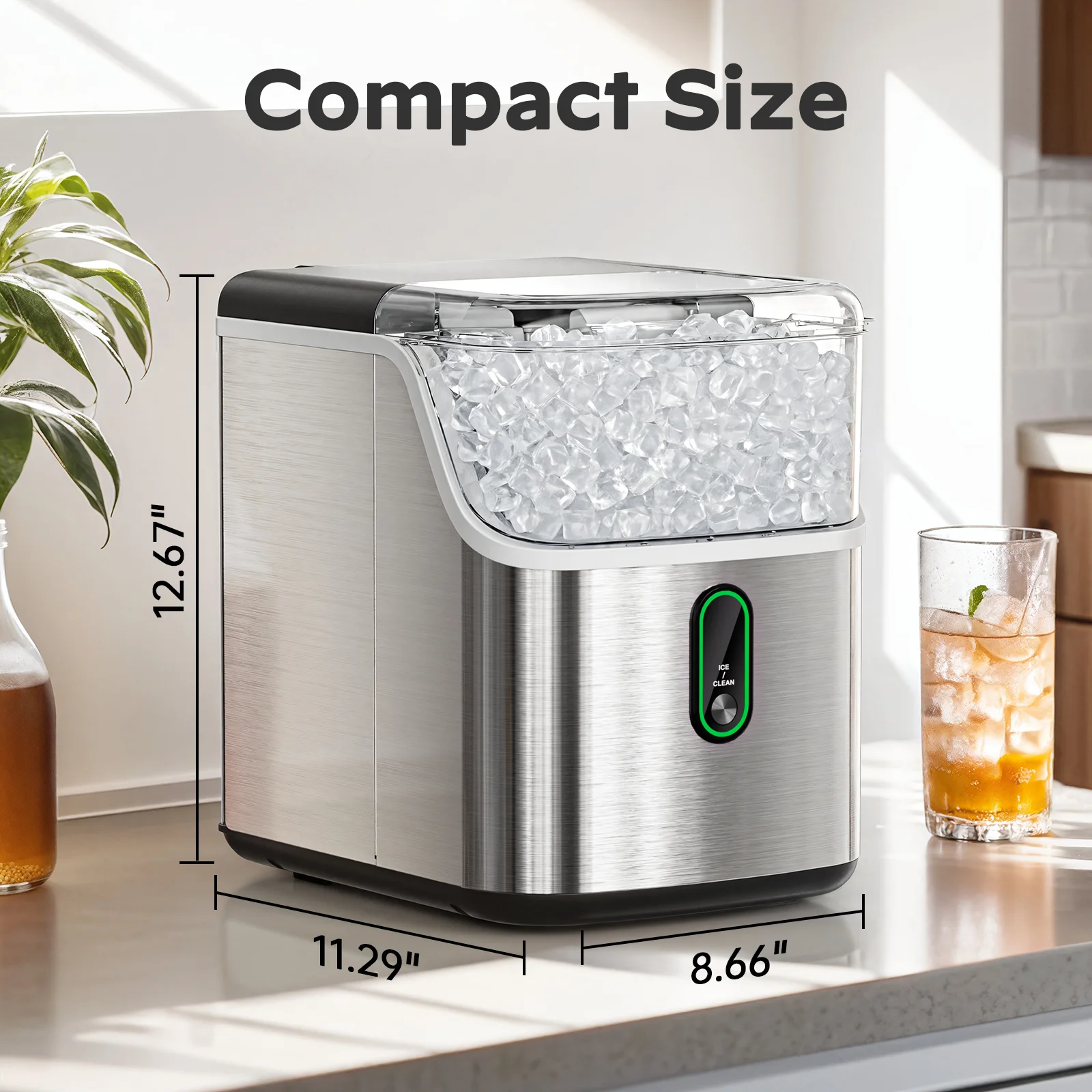 Philergo Nugget Ice Maker Countertop, Pebble Ice Maker Machine with Self-Cleaning, 35lbs/24hr, Soft Chewable Pellet Ice Maker for Home, Kitchen, Stainless Steel - Image 8