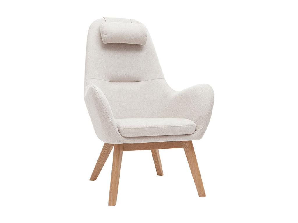 Sillón nórdico de tejido beige y madera clara MANIA