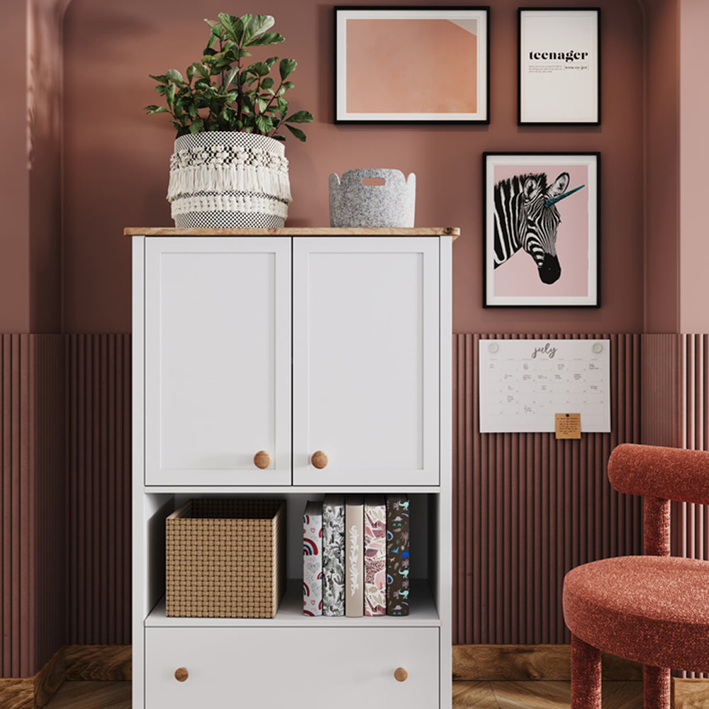 Blokker Havin Dressoir H 131 x B 85 cm - Wit / Nash Eiken