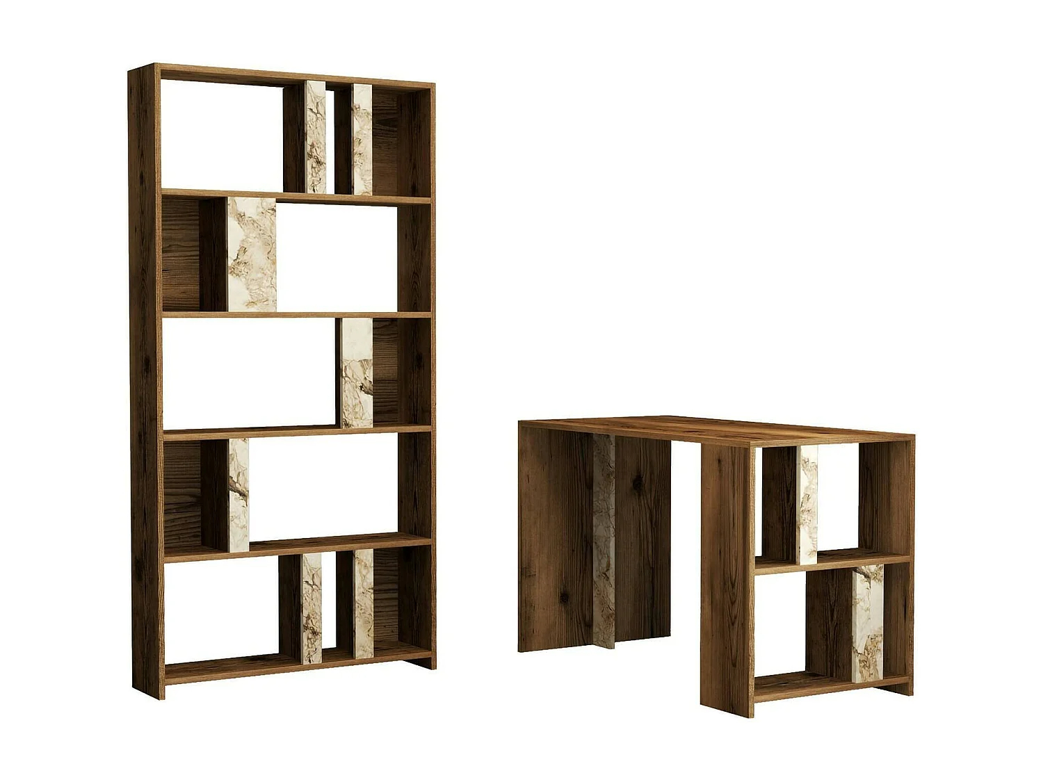 Escritorio Dpadalin, Escritorio multiusos, Mesa de oficina para PC, El plan de trabajo, 120x60h75 cm, Nogal y Mármol Blanco